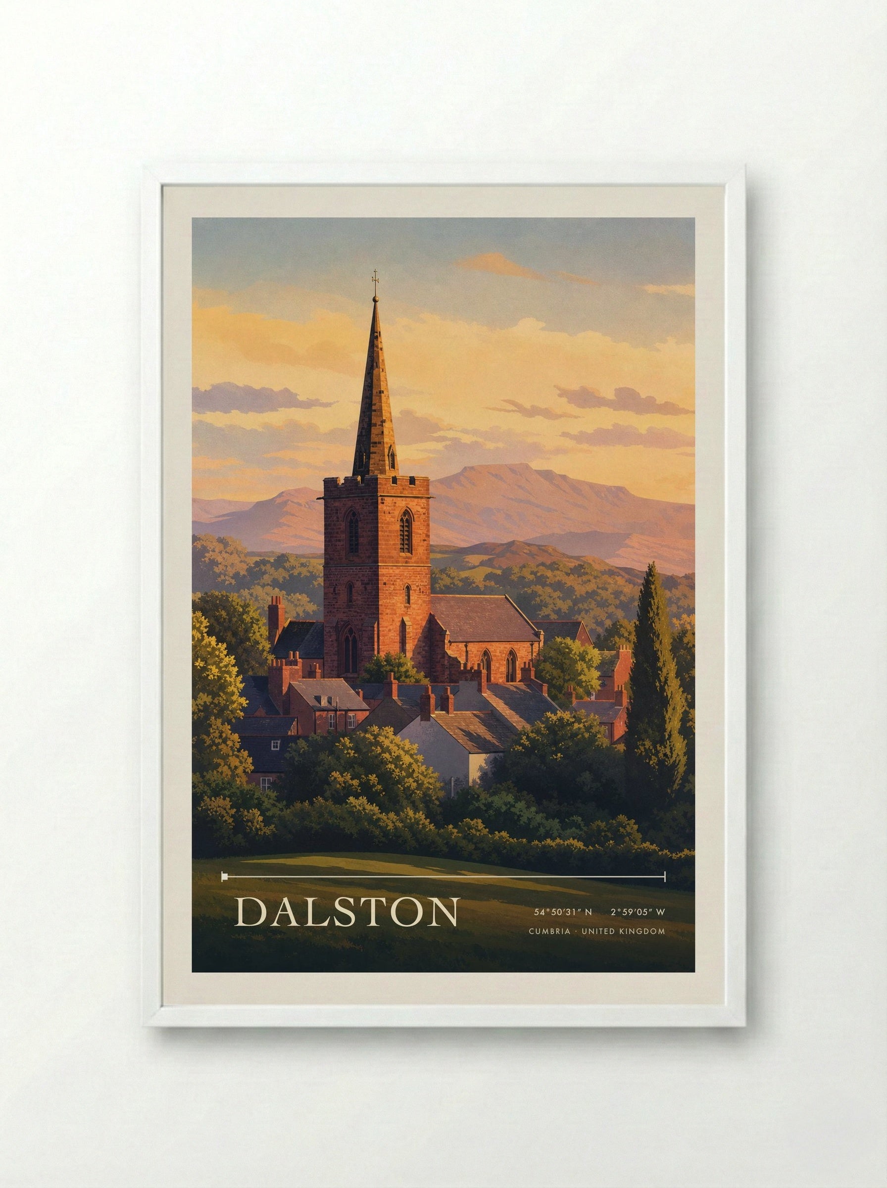 Dalston Cumbria United Kingdom Travel Poster - Framed Print White