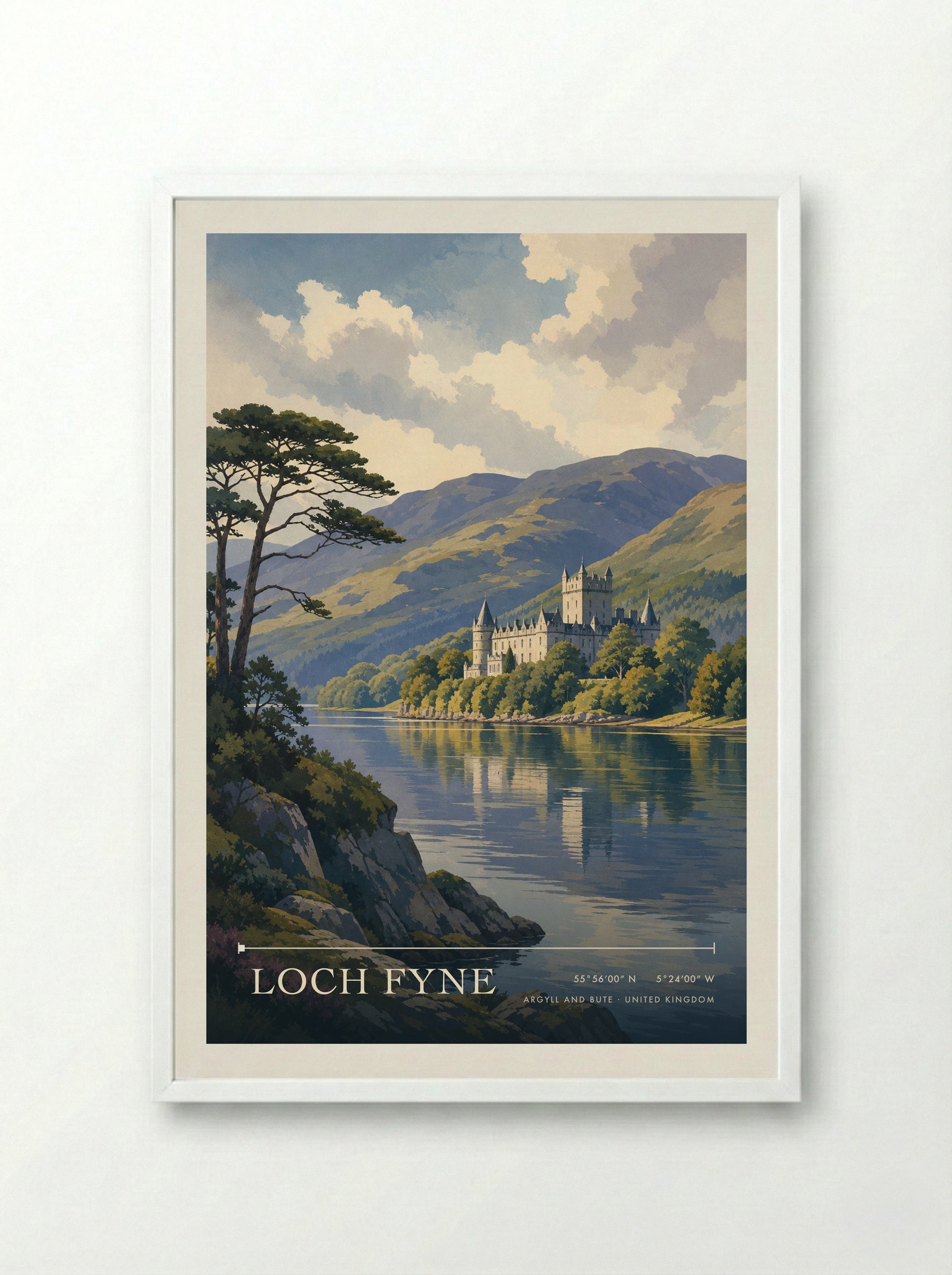 Loch Fyne Argyll and Bute United Kingdom Travel Poster - Framed Print White