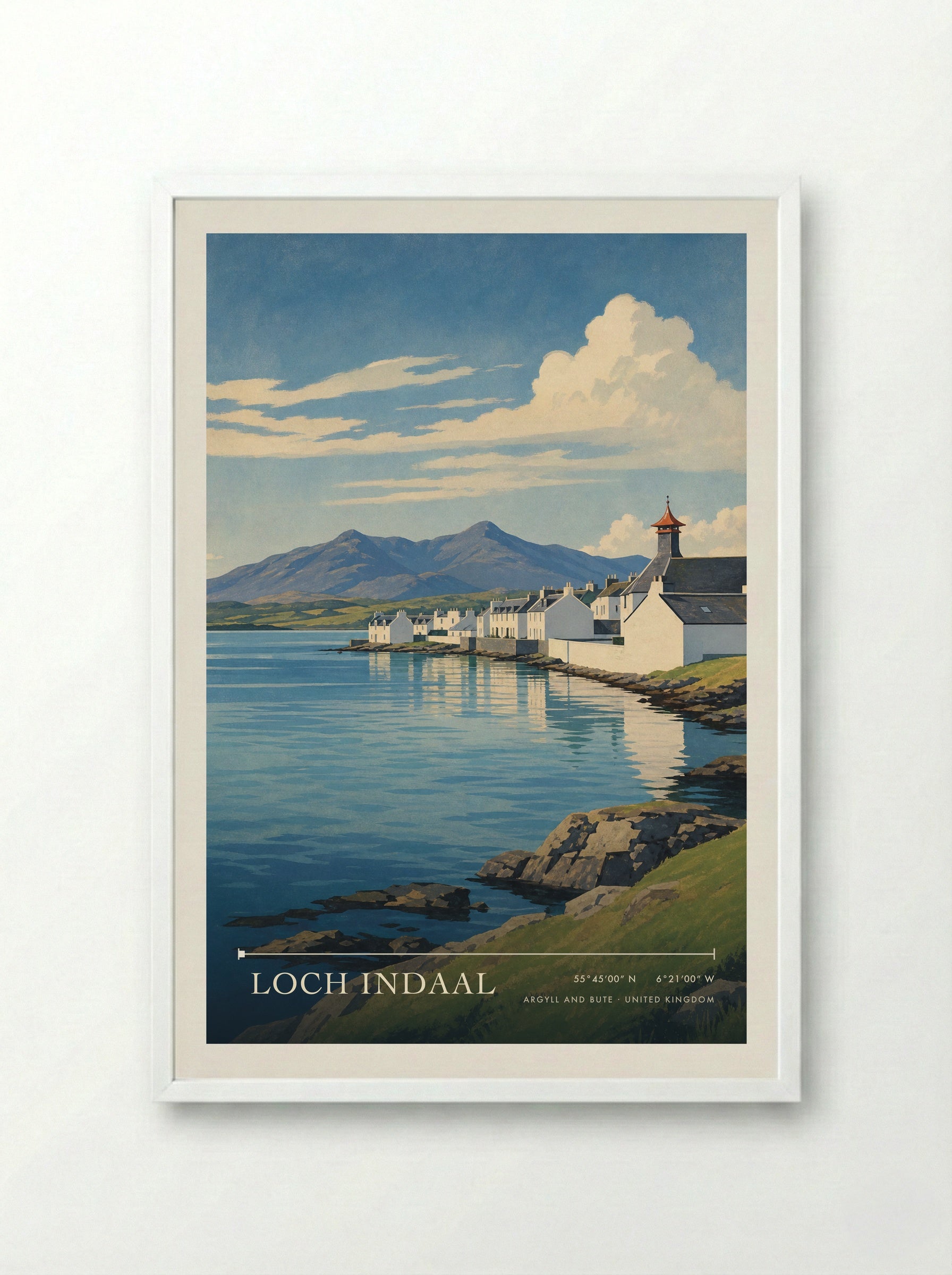 Loch Indaal Argyll and Bute United Kingdom Travel Poster - Framed Print White