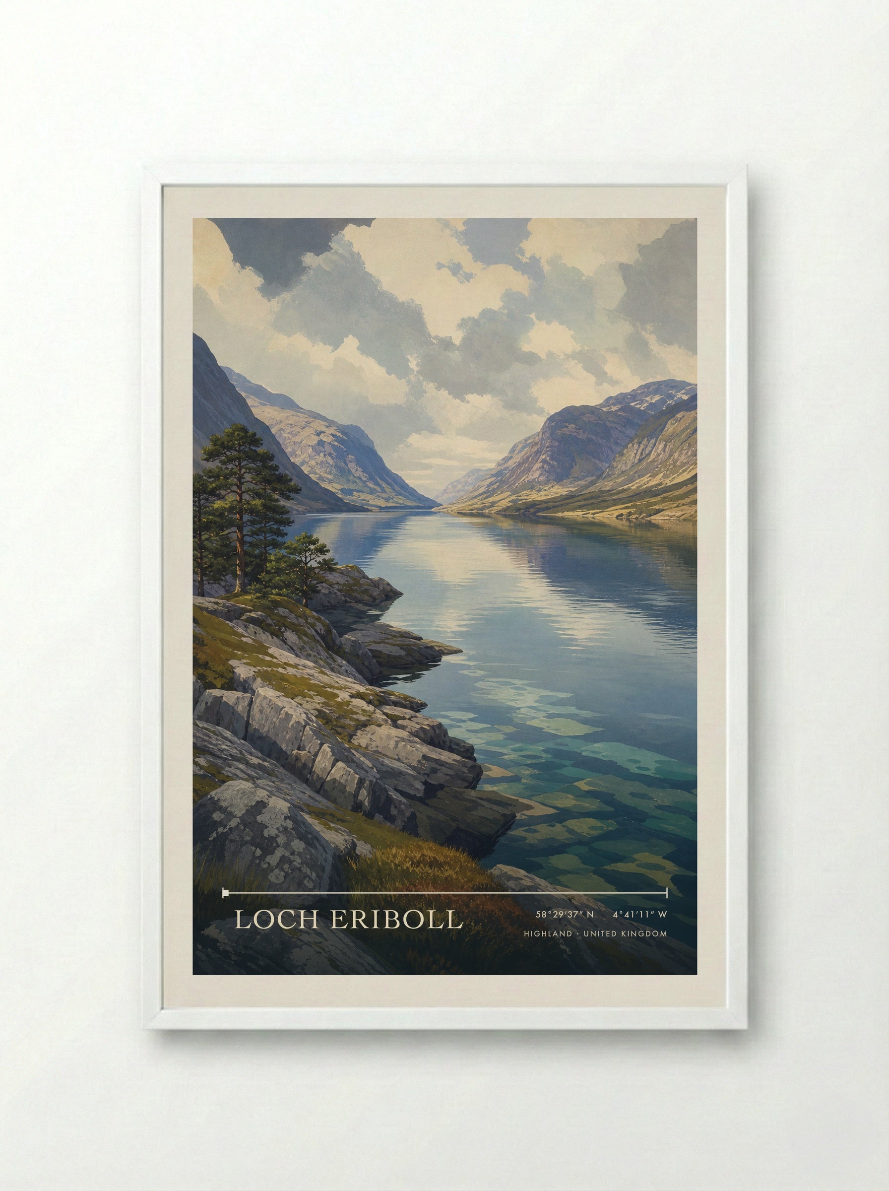 Loch Eriboll Highland United Kingdom Travel Poster - Framed Print White