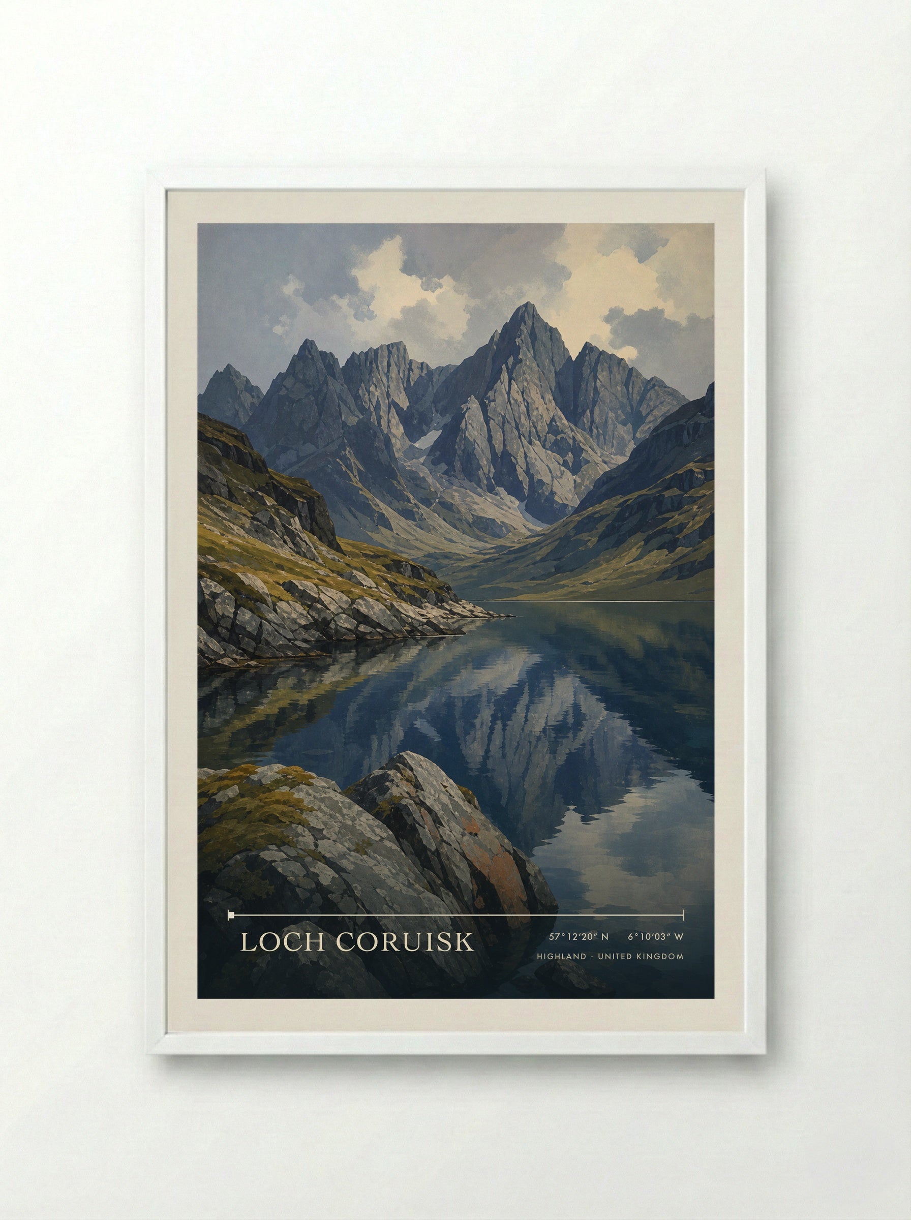 Loch Coruisk Highland United Kingdom Travel Poster - Framed Print White