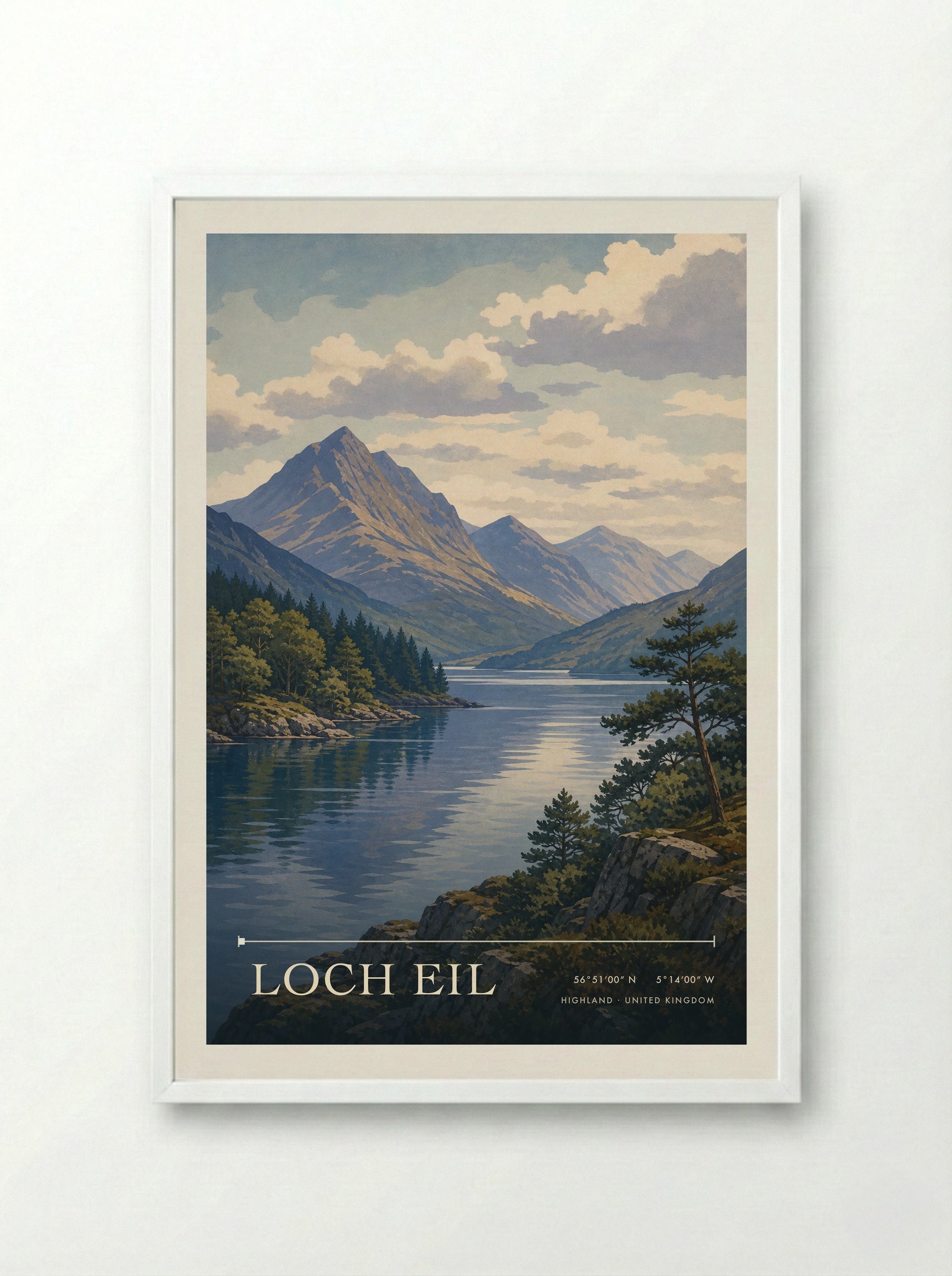 Loch Eil Highland United Kingdom Travel Poster - Framed Print White