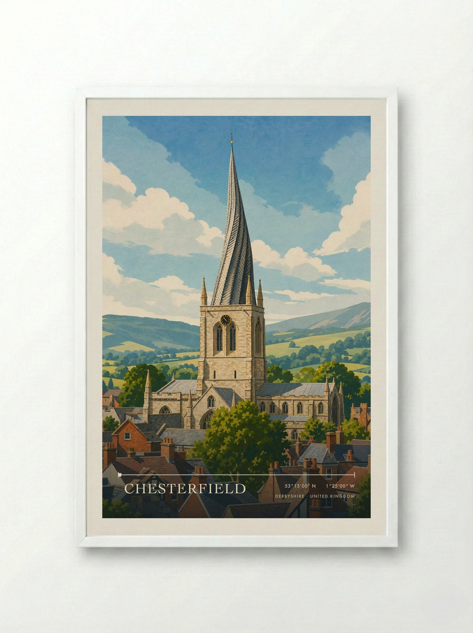 Chesterfield Derbyshire United Kingdom Travel Poster - Framed Print White