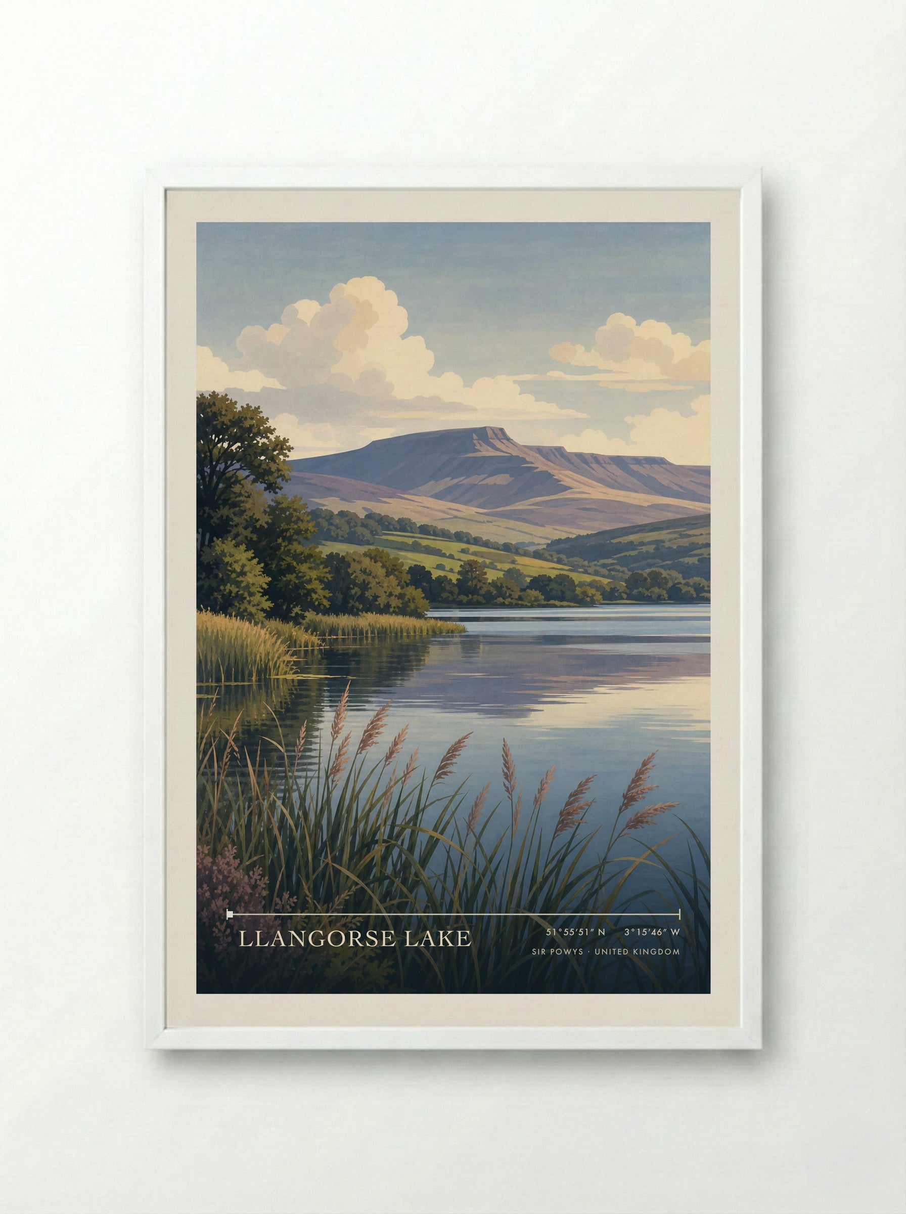 Llangorse Lake Sir Powys United Kingdom Travel Poster - Framed Print White