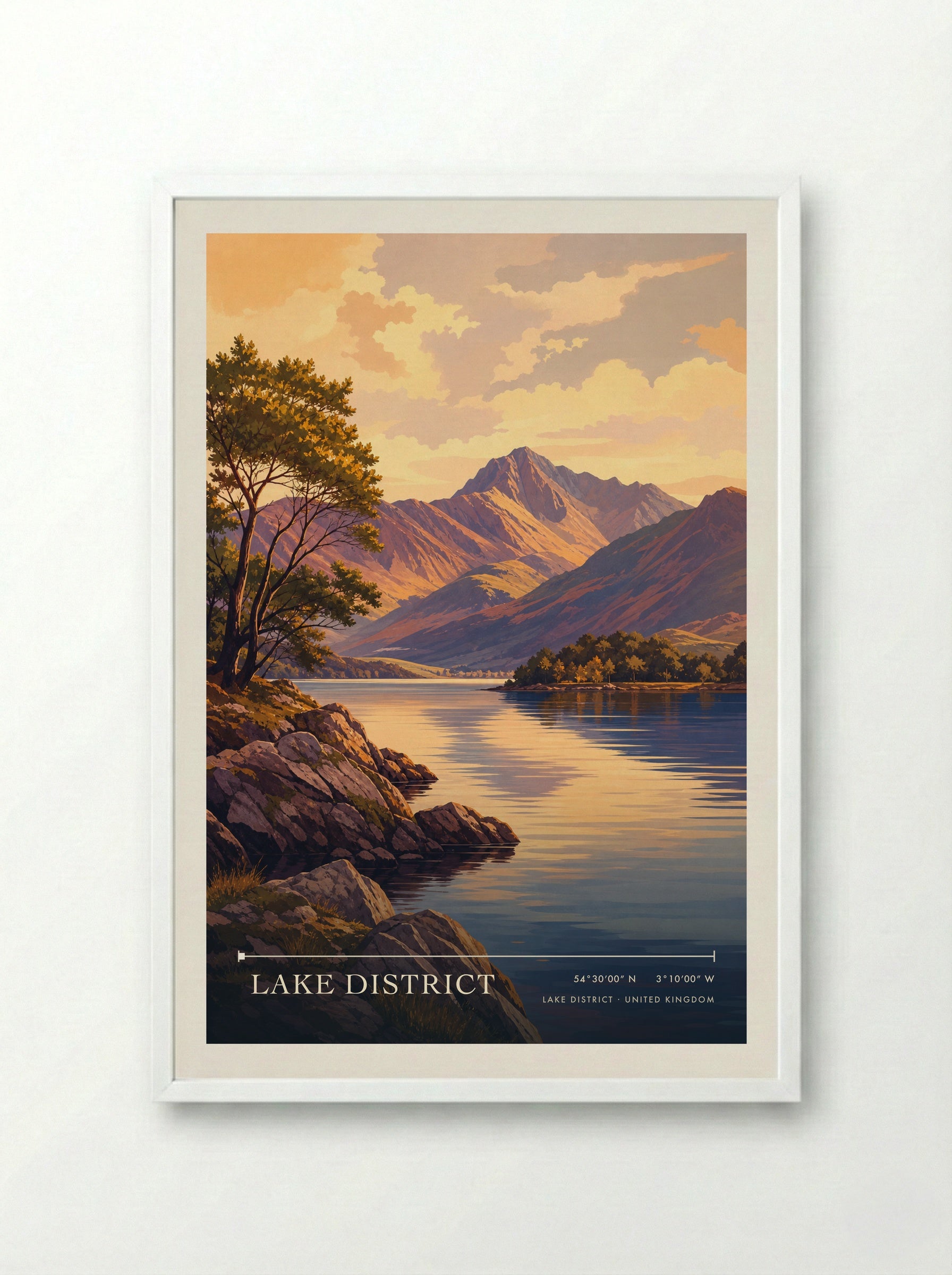 Lake District United Kingdom Travel Poster - Framed Print White