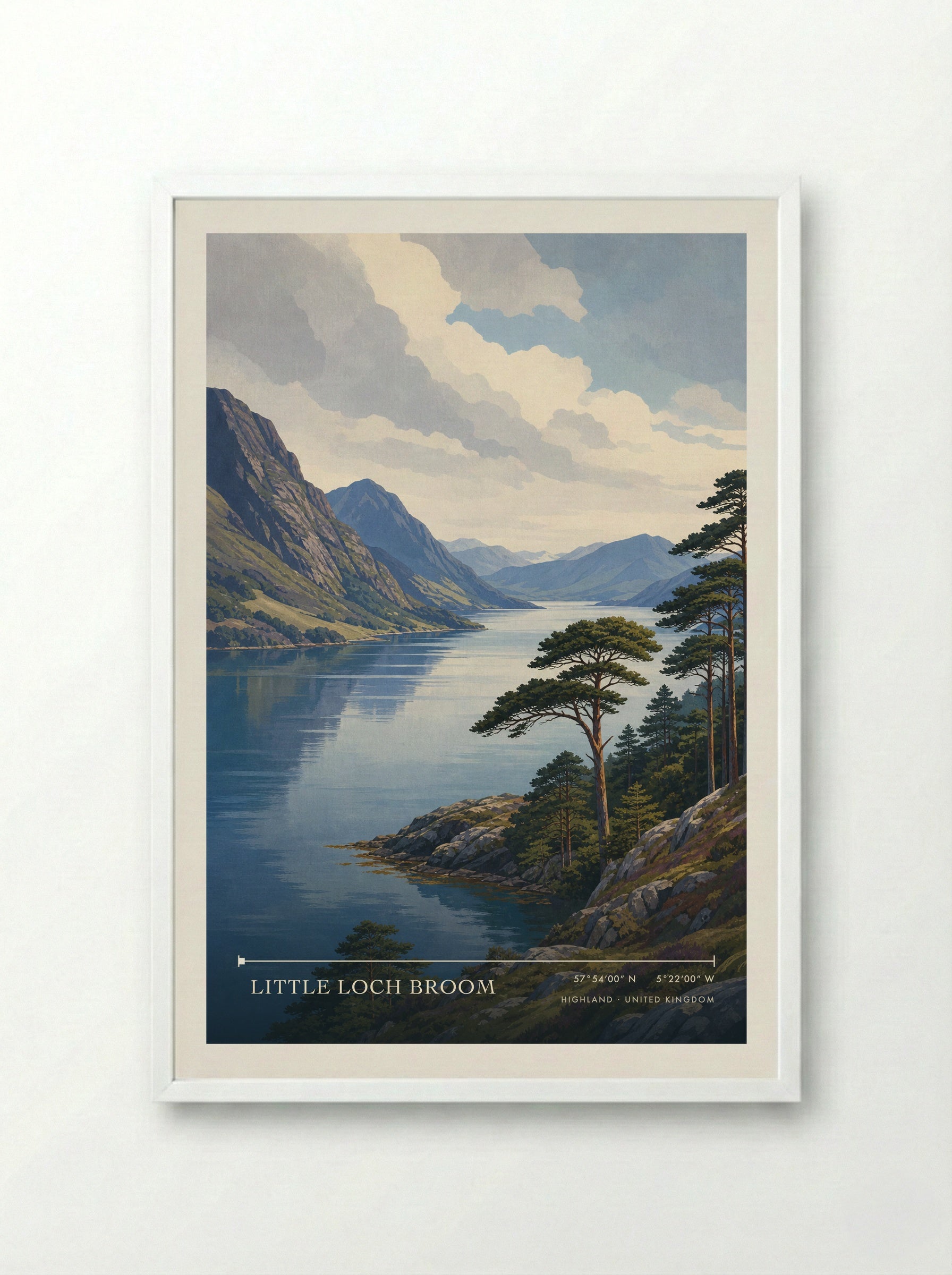 Little Loch Broom Highland United Kingdom Travel Poster - Framed Print White