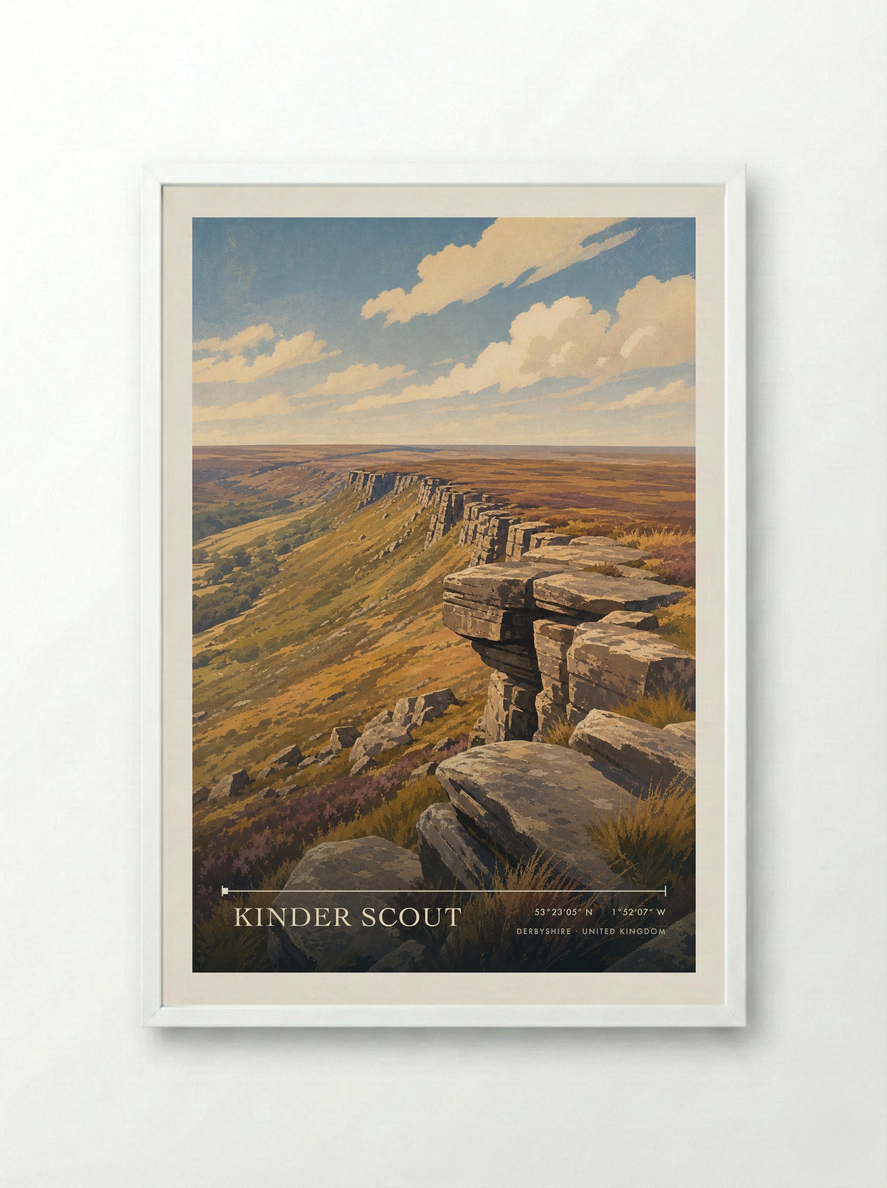 Kinder Scout Derbyshire United Kingdom Travel Poster - Framed Print White