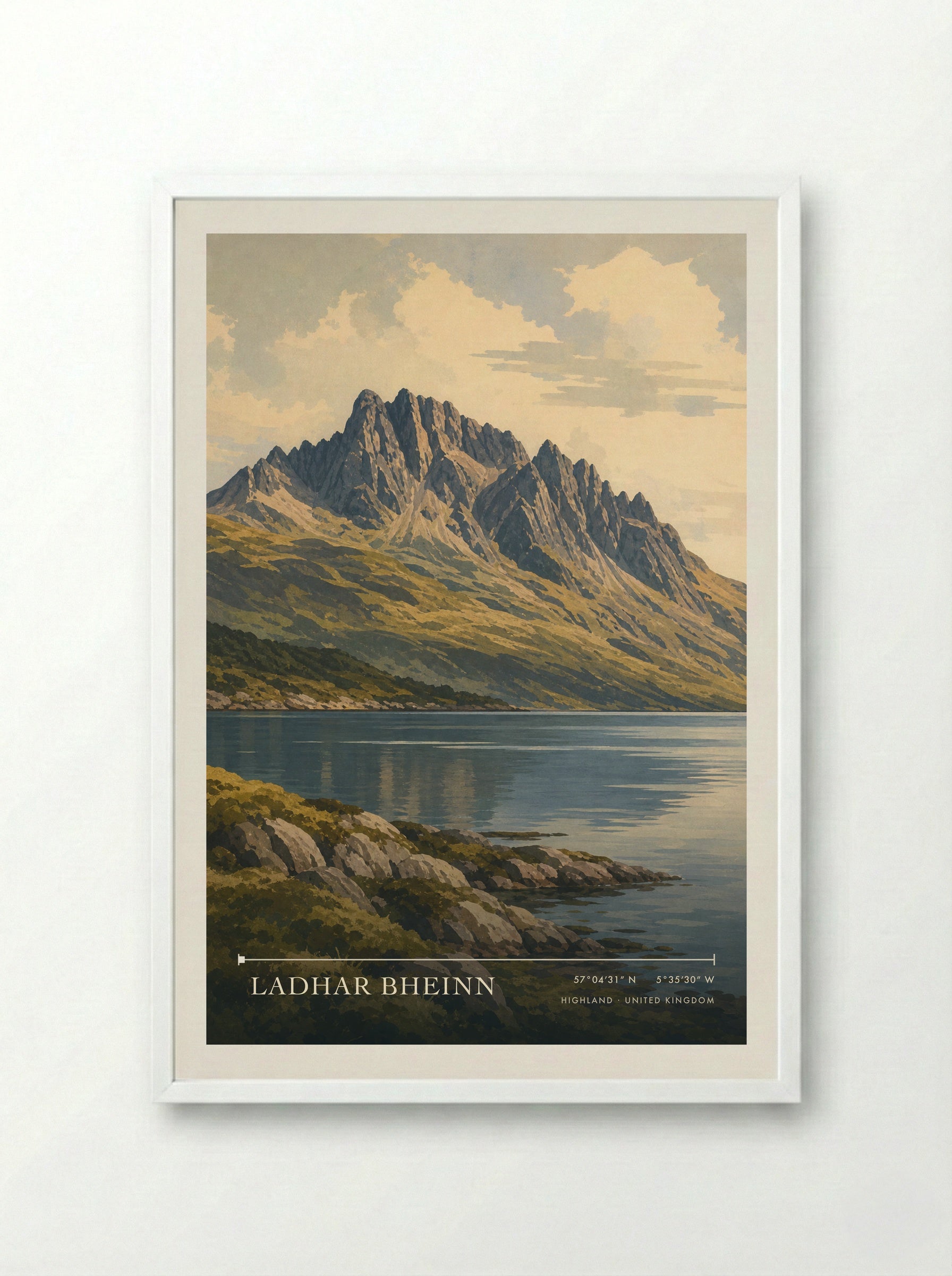 Ladhar Bheinn Highland United Kingdom Travel Poster - Framed Print White