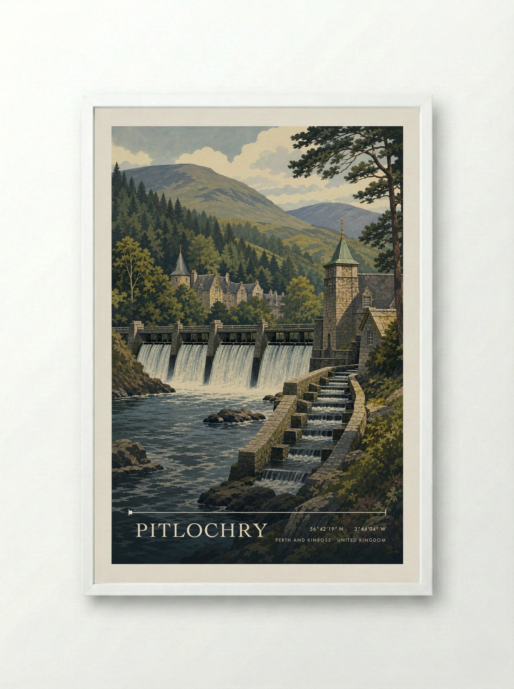 Pitlochry Perth and Kinross United Kingdom Travel Poster - Framed Print White