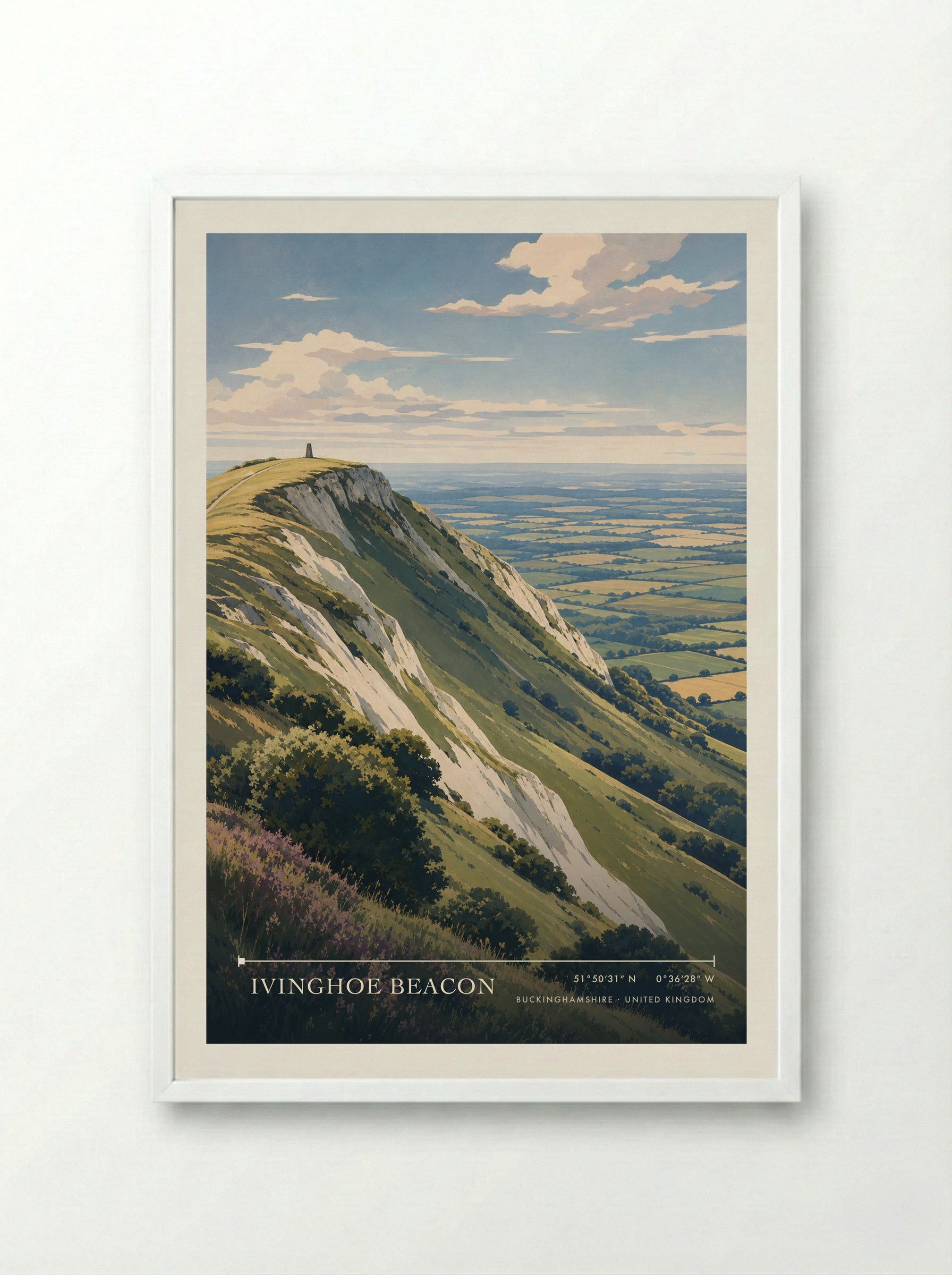 Ivinghoe Beacon Buckinghamshire United Kingdom Travel Poster - Framed Print White