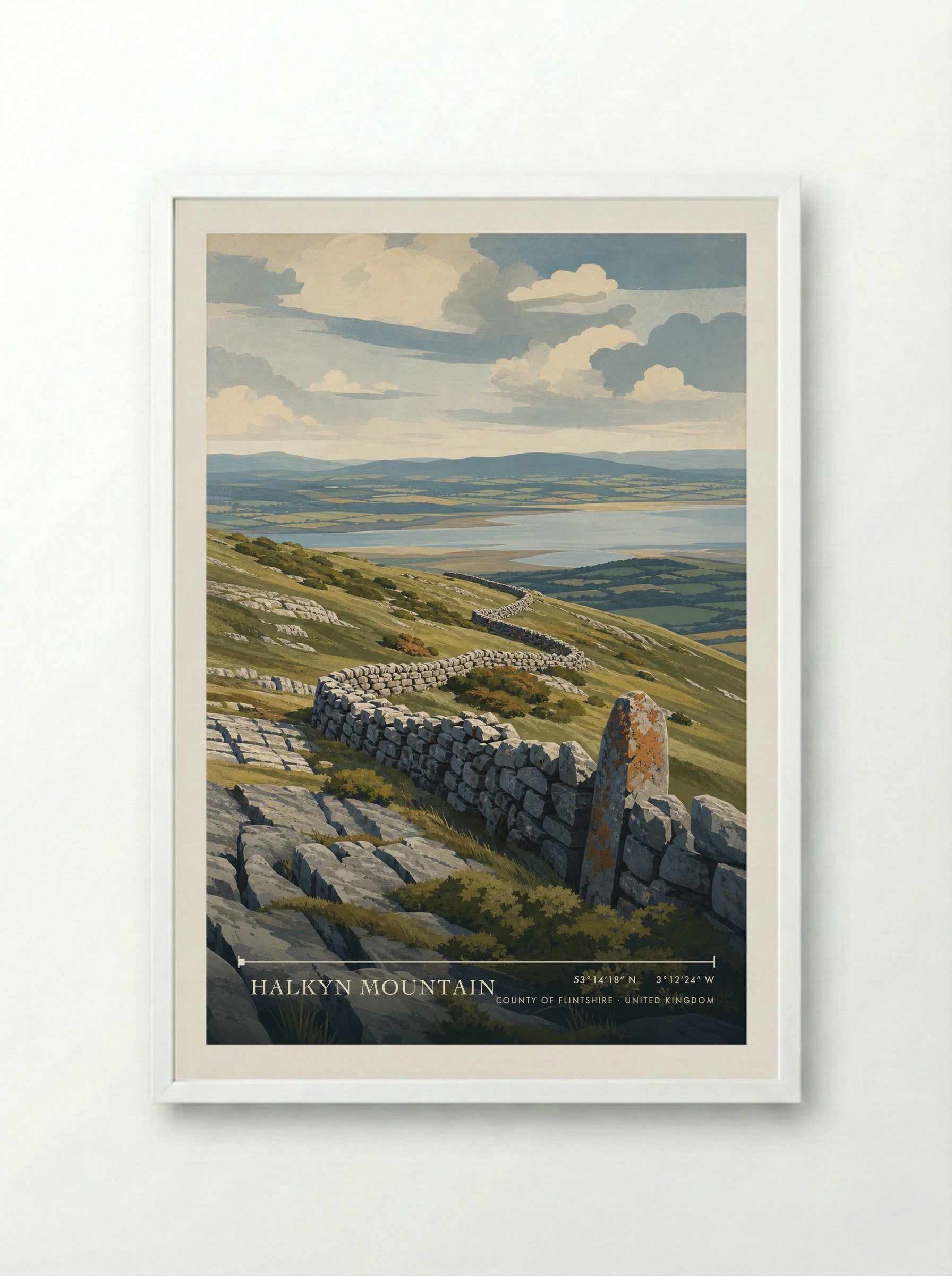 Halkyn Mountain County of Flintshire United Kingdom Travel Poster - Framed Print White