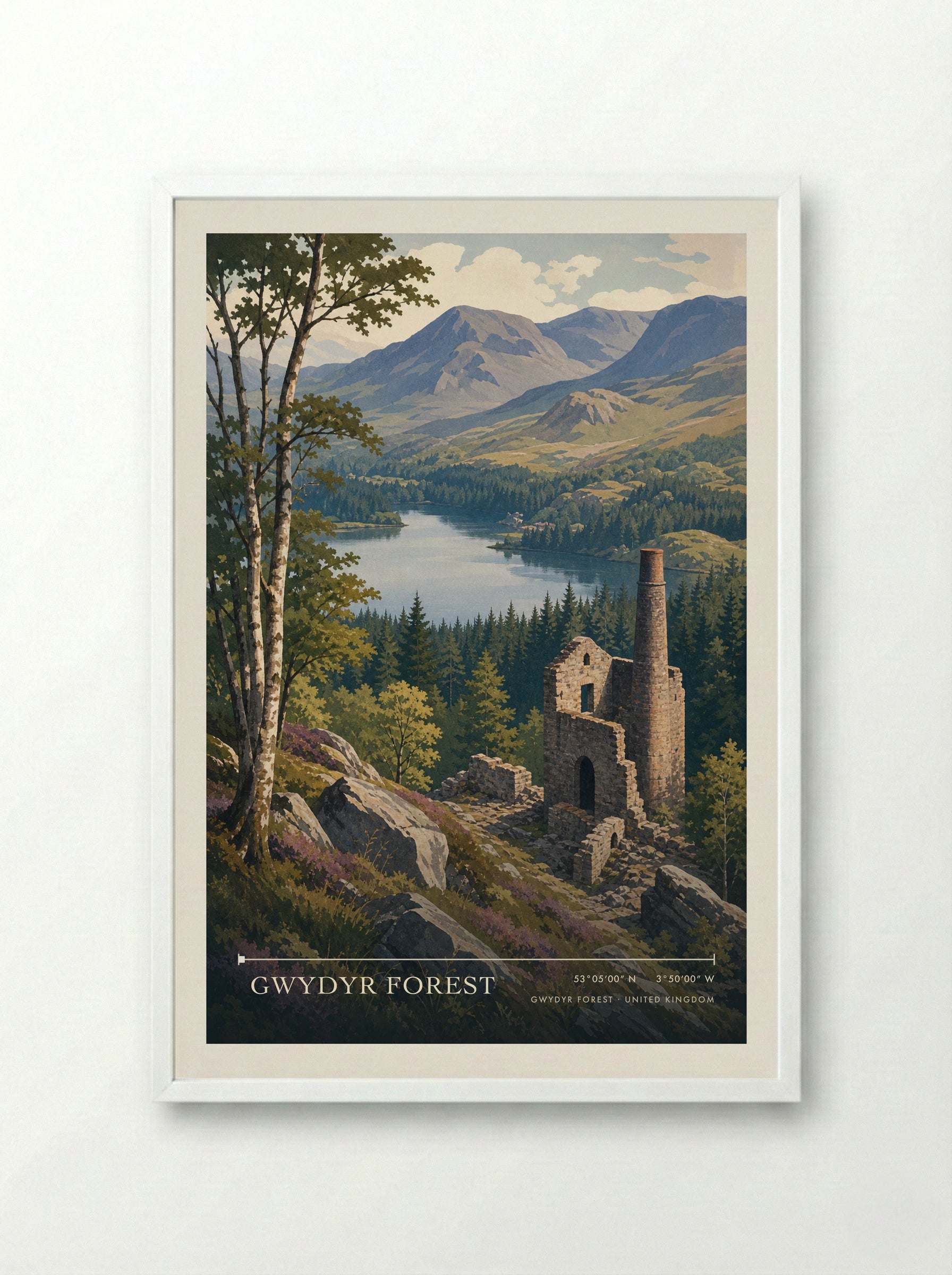 Gwydyr Forest United Kingdom Travel Poster - Framed Print White