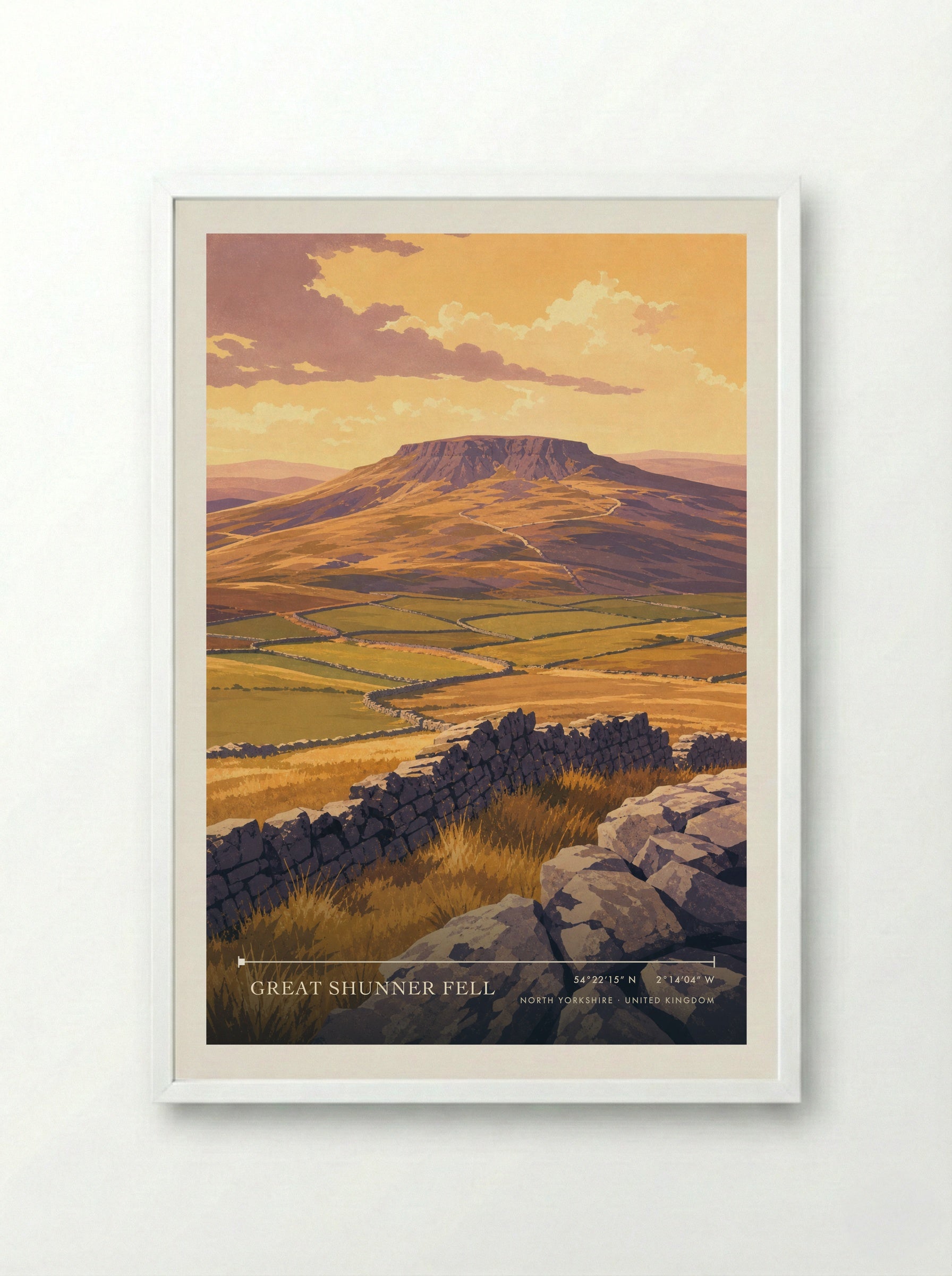 Great Shunner Fell North Yorkshire United Kingdom Travel Poster - Framed Print White