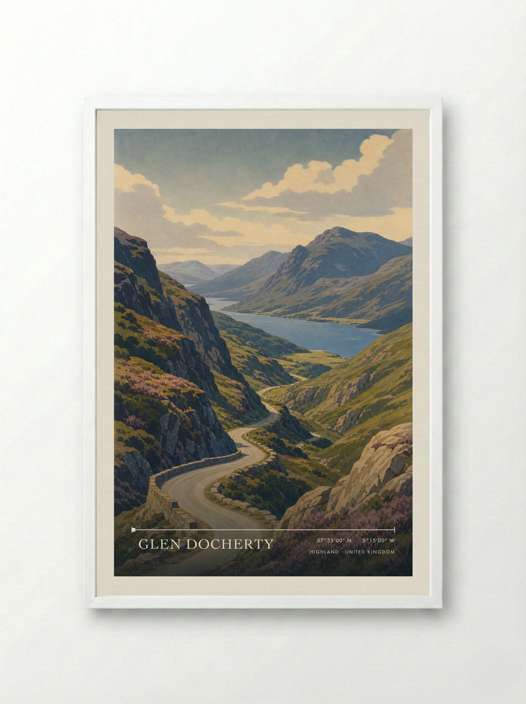 Glen Docherty Highland United Kingdom Travel Poster - Framed Print White