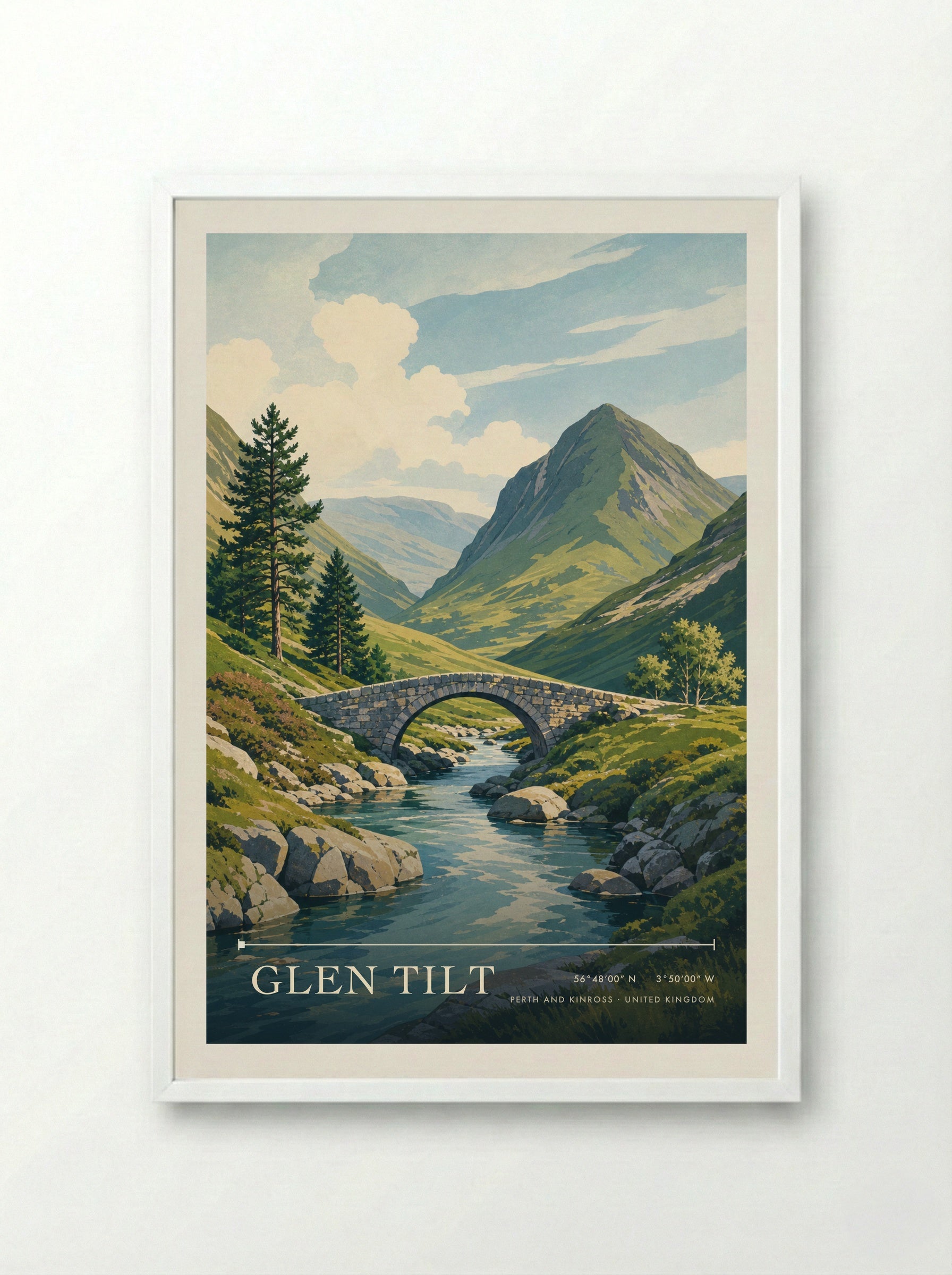 Glen Tilt Perth and Kinross United Kingdom Travel Poster - Framed Print White