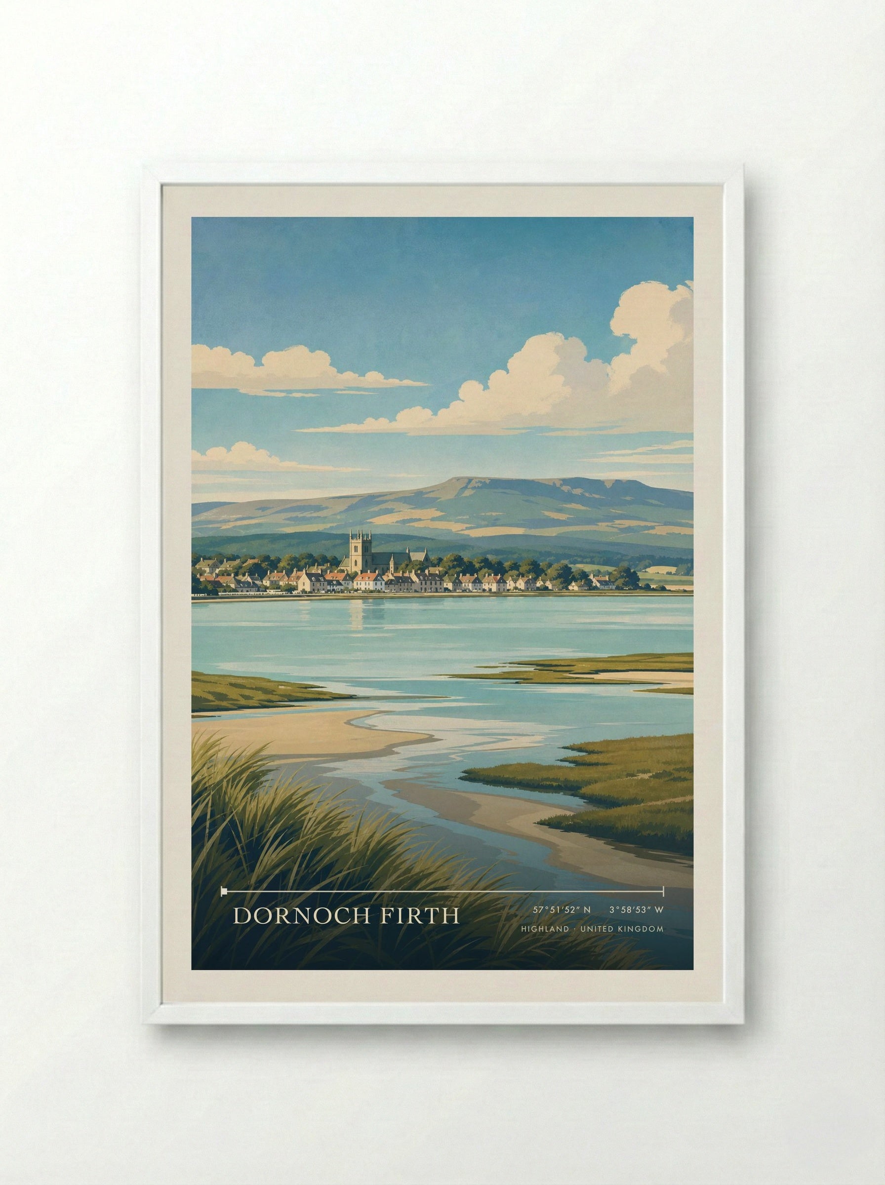 Dornoch Firth Highland United Kingdom Travel Poster - Framed Print White