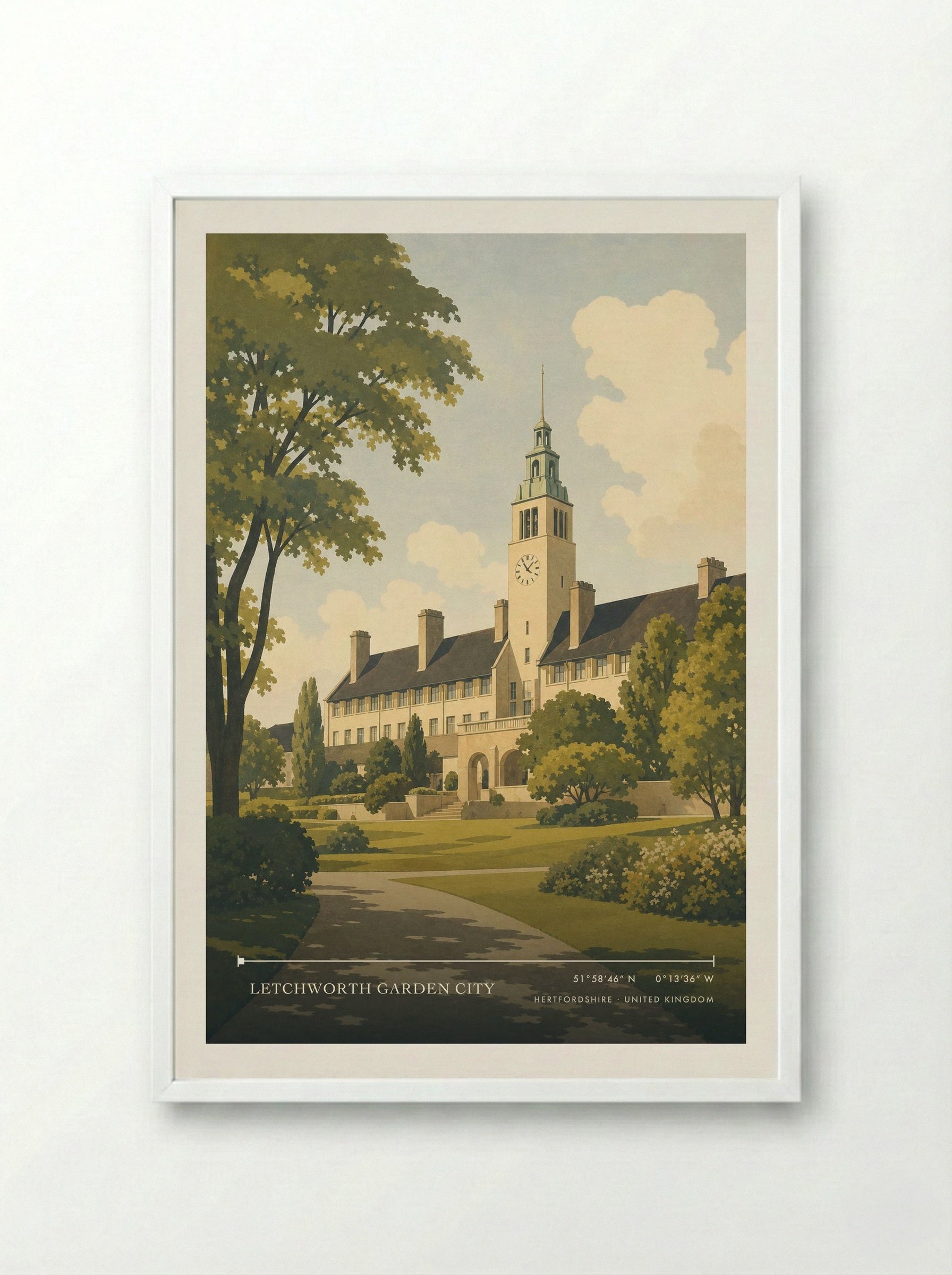 Letchworth Garden City Hertfordshire United Kingdom Travel Poster - Framed Print White