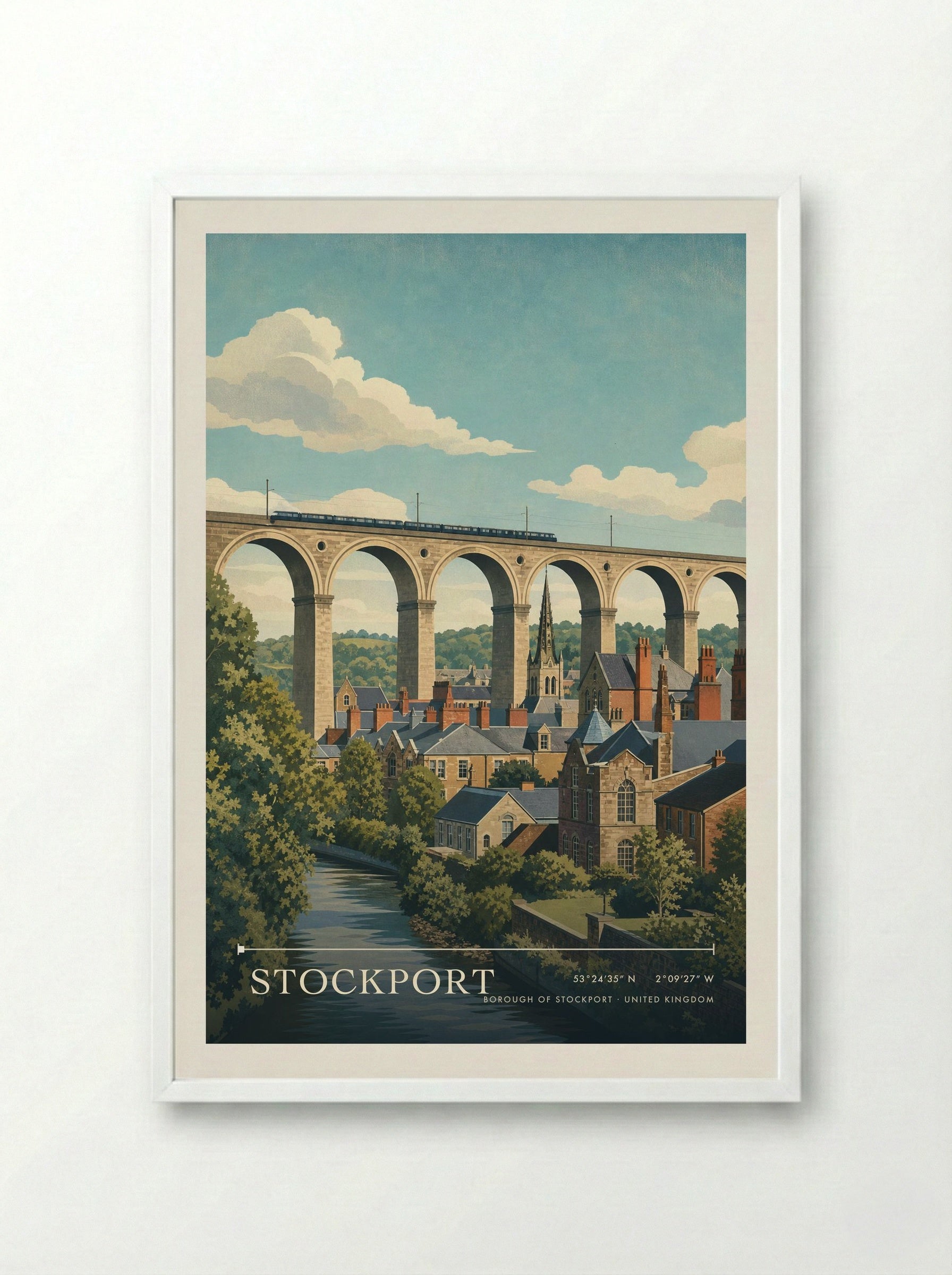 Stockport Borough of Stockport United Kingdom Travel Poster - Framed Print White
