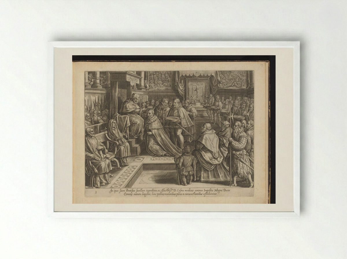 The Coronation of Cosimo I de' Medici - Philips Galle - Framed Print White