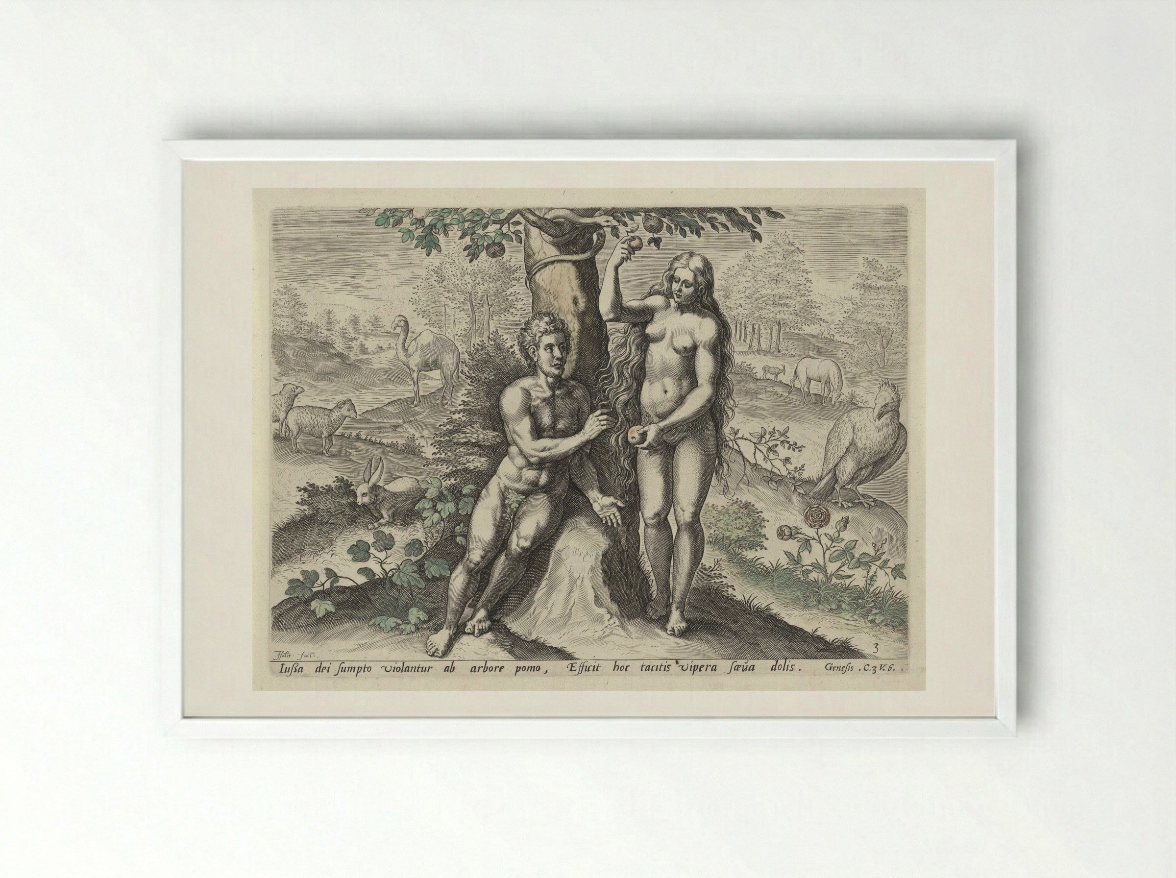 Eva verleidt Adam - Claes Jansz. Visscher (II) - Framed Print White