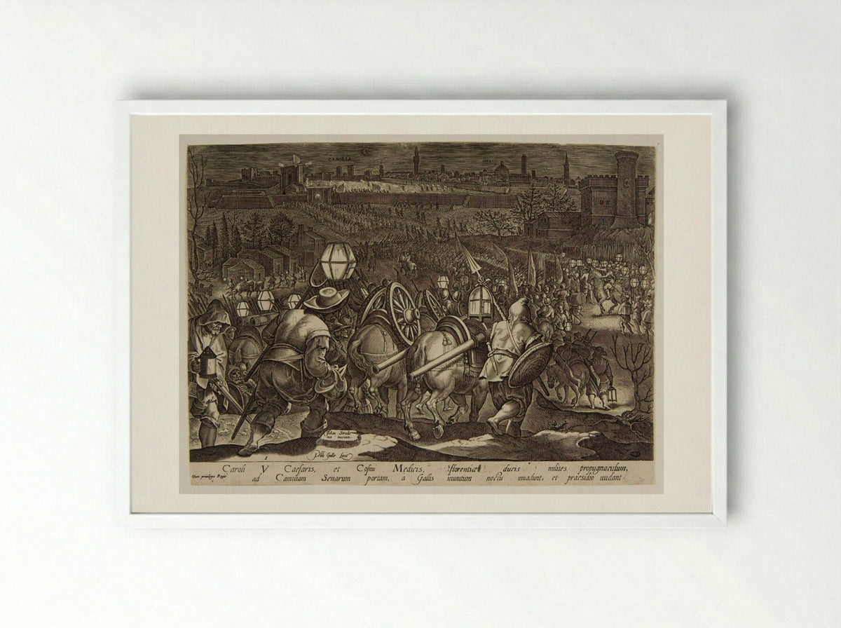The Battle of Camolia and Siena - Philips Galle - Framed Print White
