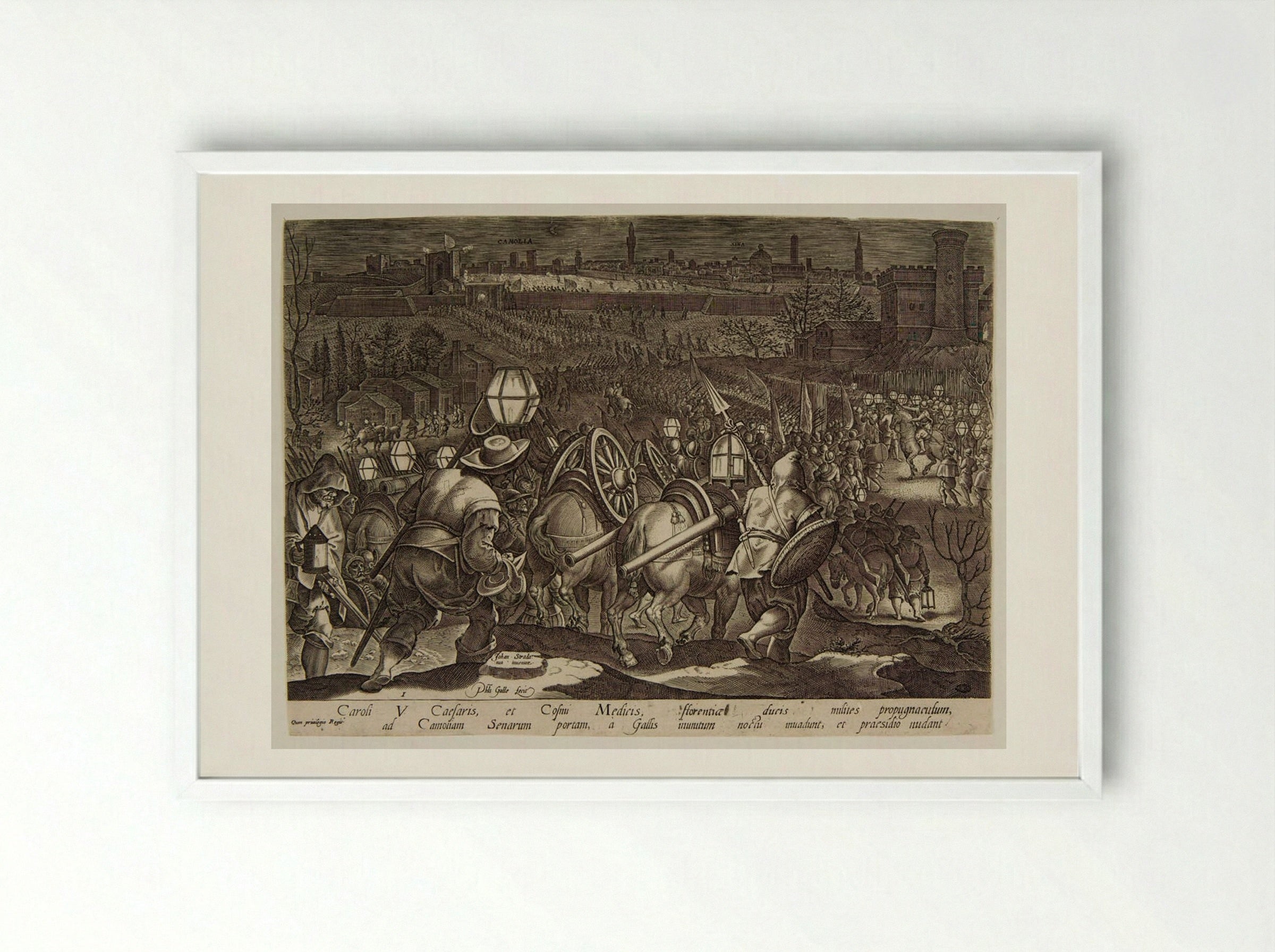 The Battle of Camolia and Siena - Philips Galle - Framed Print White