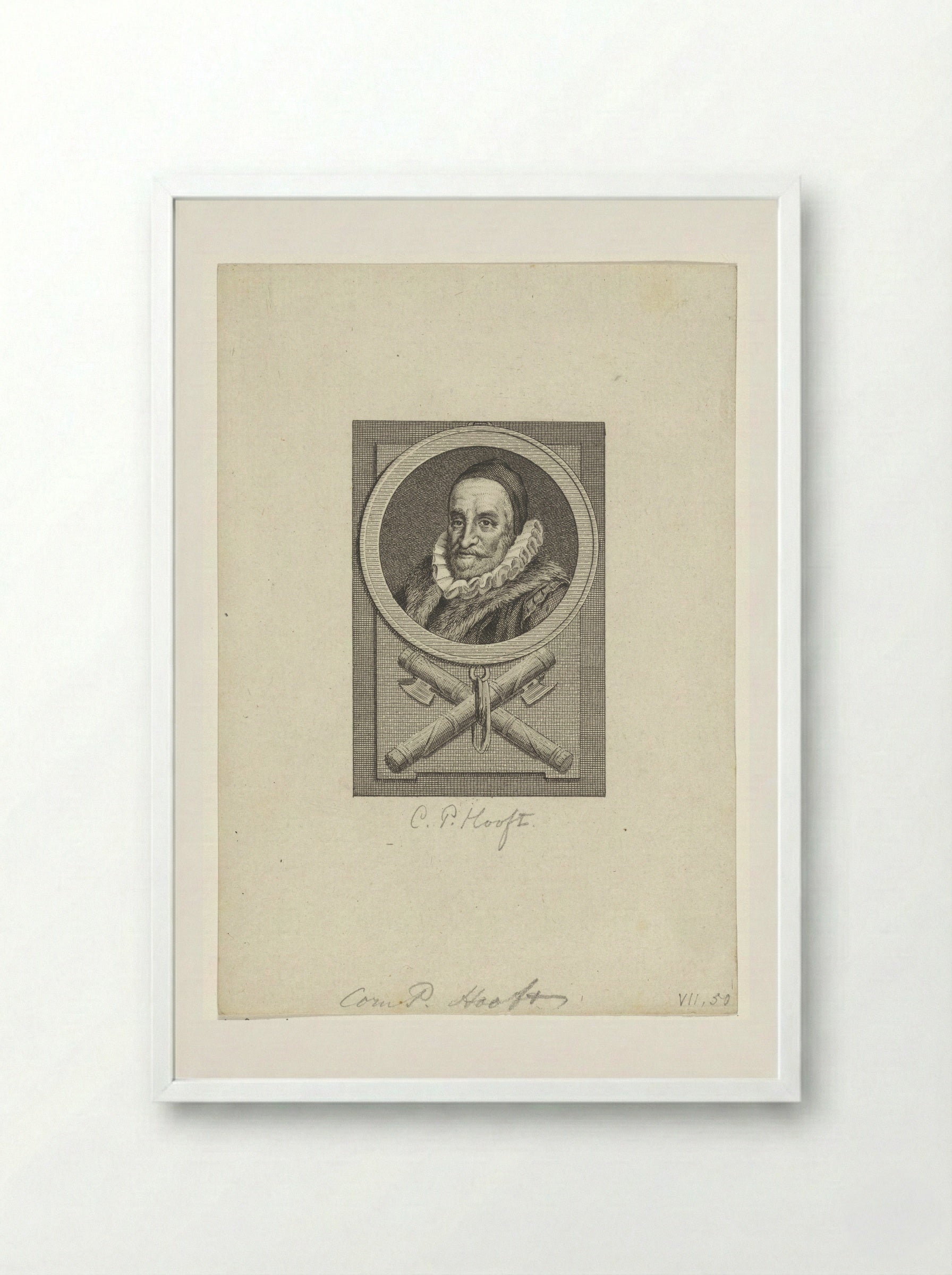 Portret van Cornelis Pietersz. Hooft - Reinier Vinkeles (I) - Framed Print White