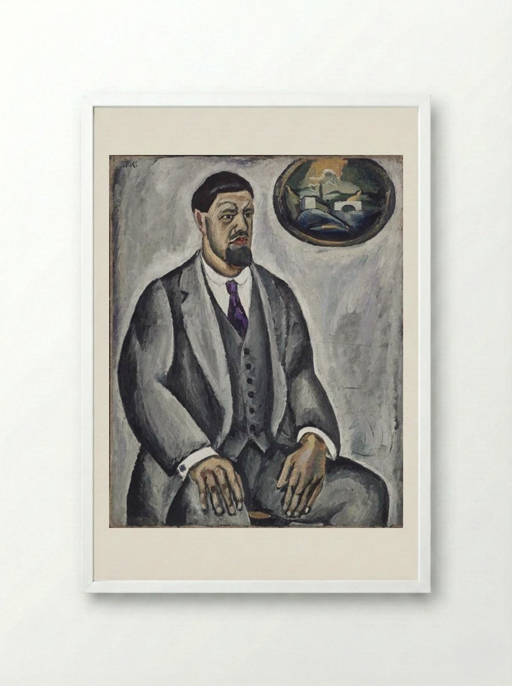 Self-portrait in gray - Pyotr Konchalovsky - Framed Print White