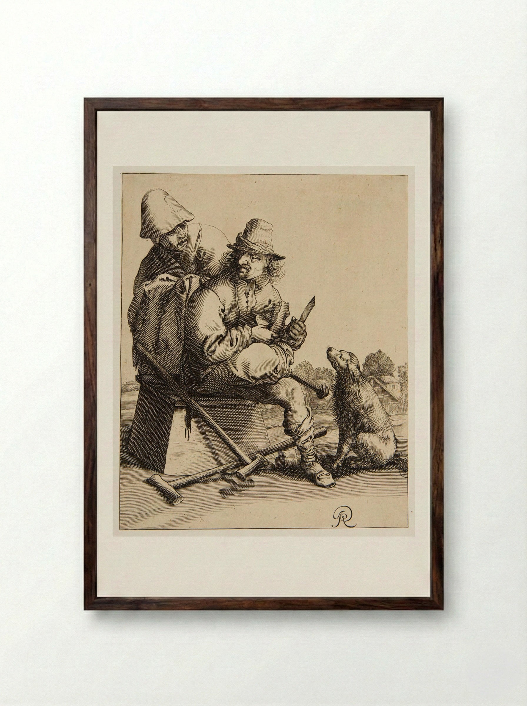 Man, Woman, and Dog - Pieter Jansz. Quast - Framed Print Dark Wood