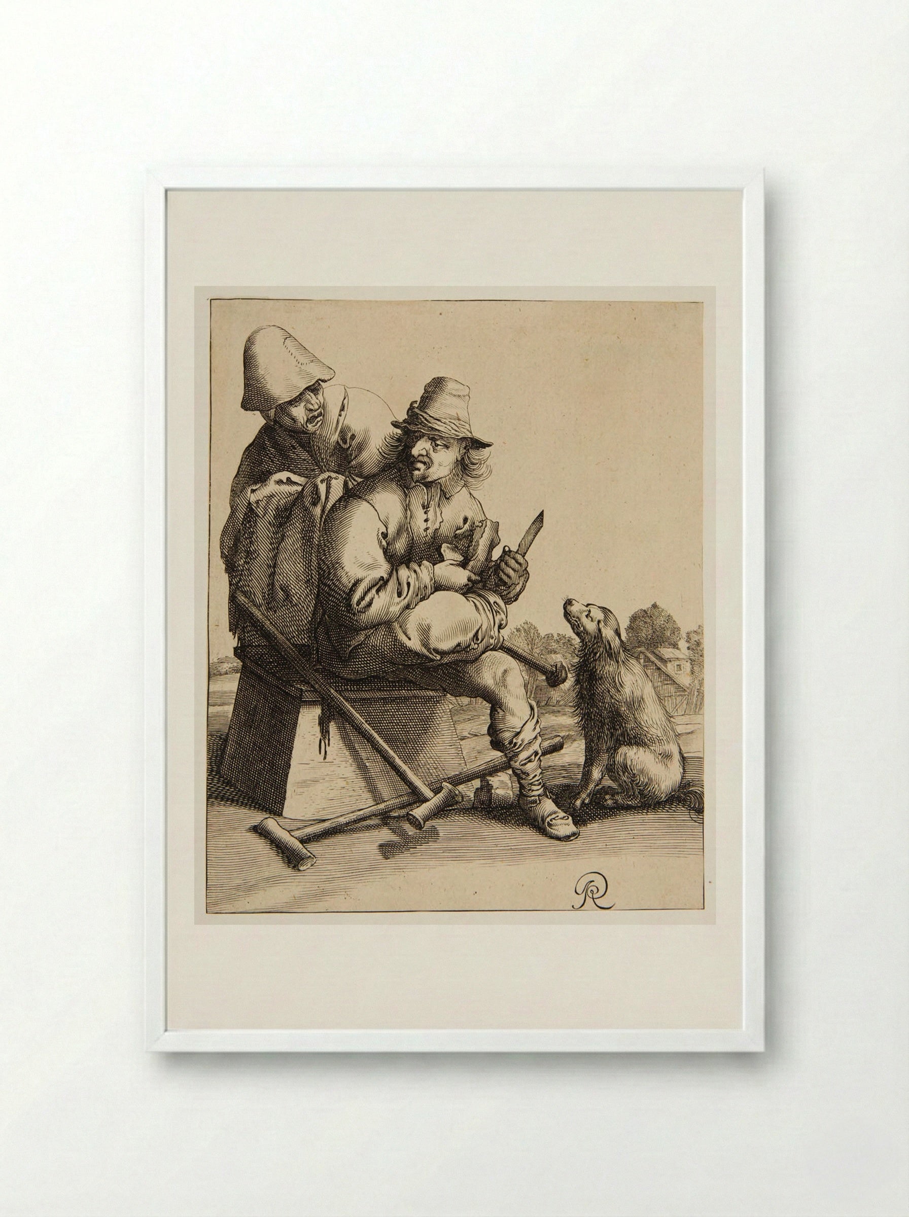 Man, Woman, and Dog - Pieter Jansz. Quast - Framed Print White