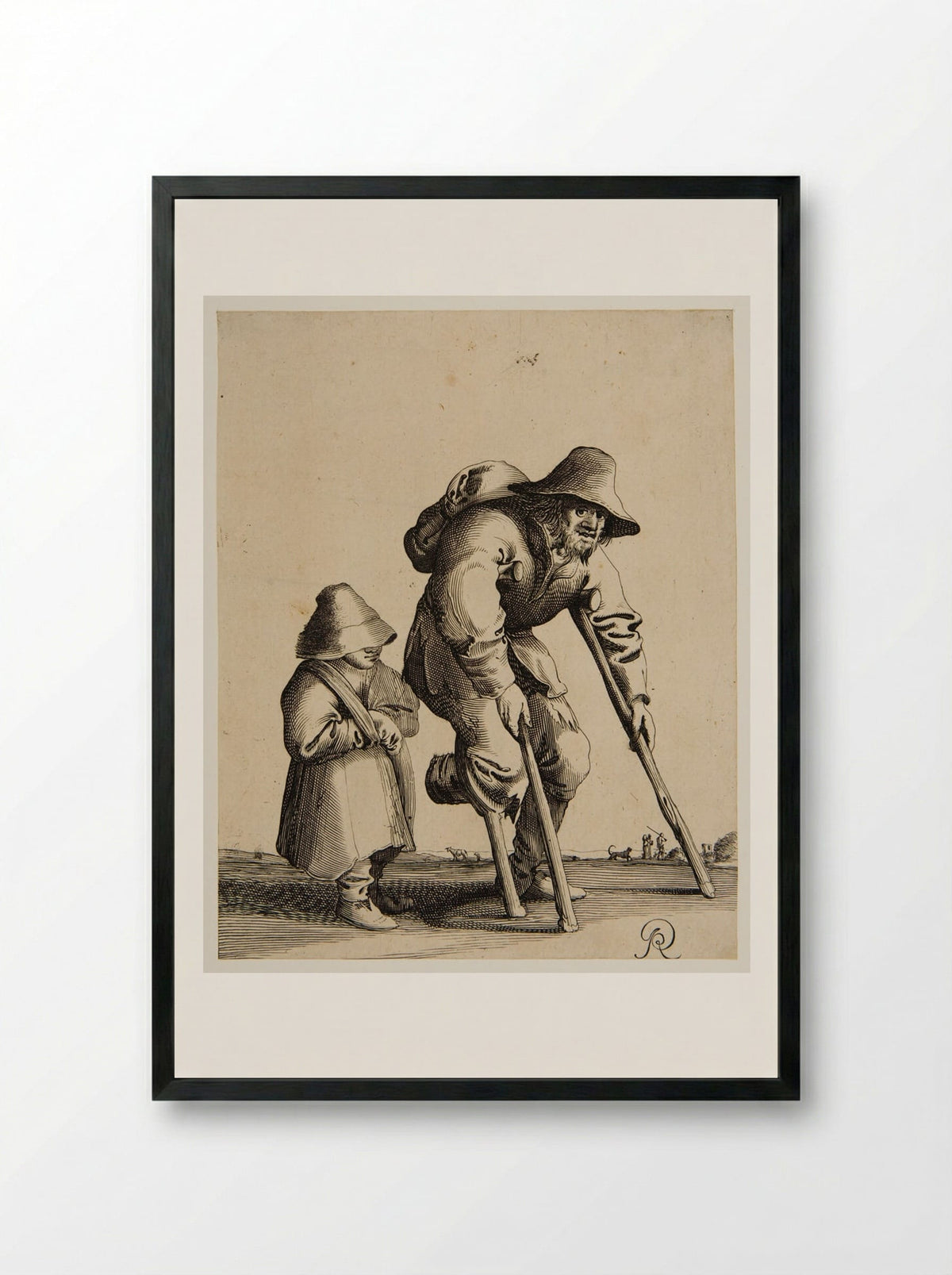 Old Man Walking with Crutches - Pieter Jansz. Quast - Framed Print Black