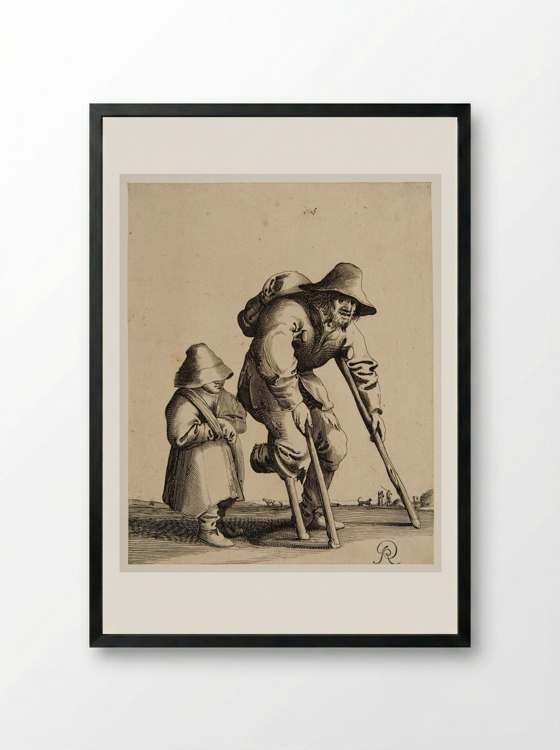 Old Man Walking with Crutches - Pieter Jansz. Quast - Framed Print Black