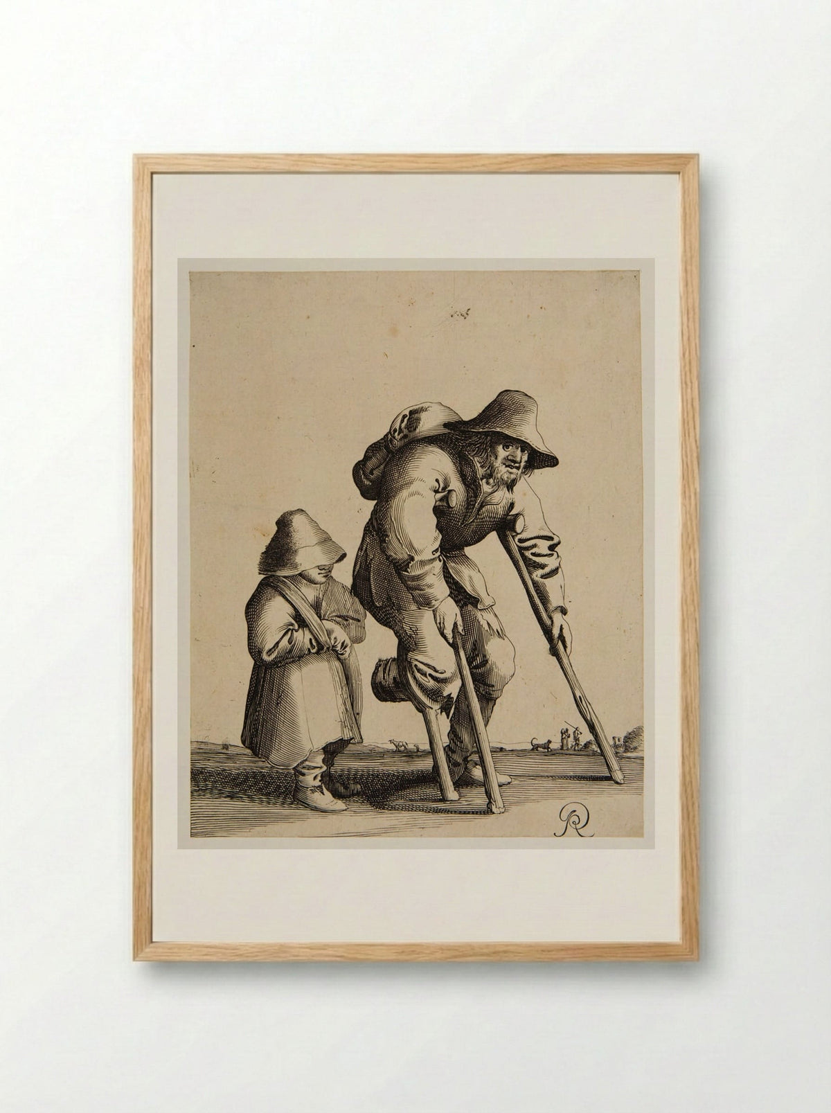 Old Man Walking with Crutches - Pieter Jansz. Quast - Framed Print Wood