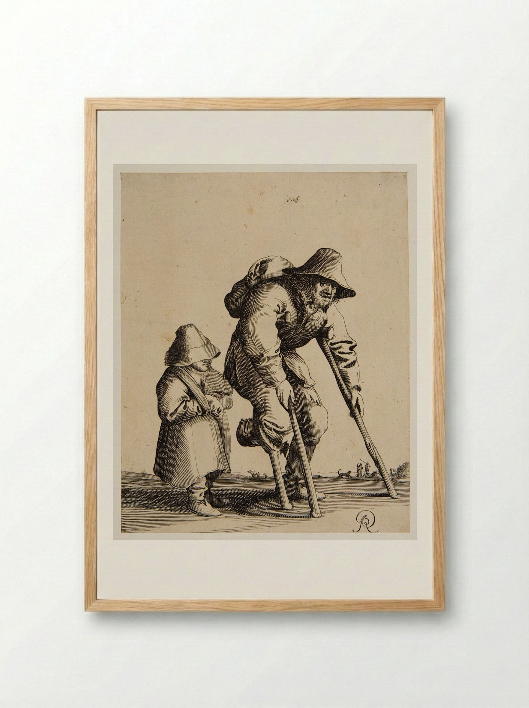 Old Man Walking with Crutches - Pieter Jansz. Quast - Framed Print Wood