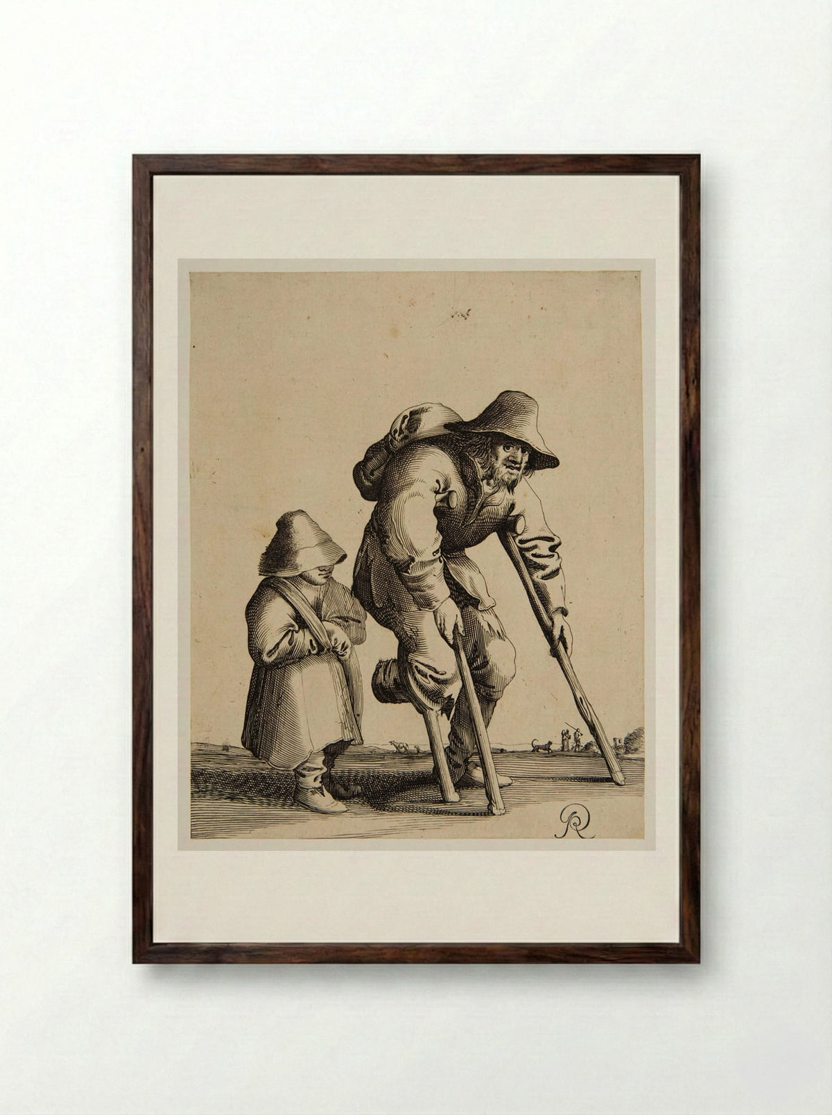 Old Man Walking with Crutches - Pieter Jansz. Quast - Framed Print Dark Wood