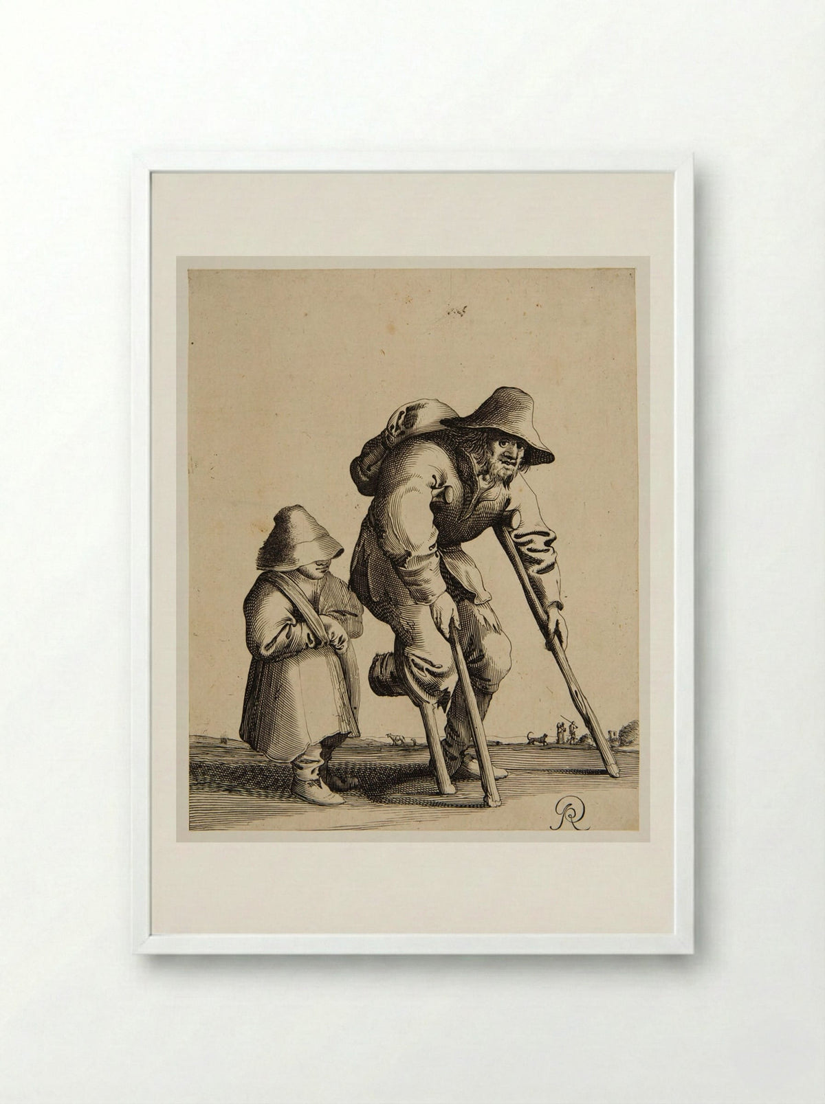 Old Man Walking with Crutches - Pieter Jansz. Quast - Framed Print White