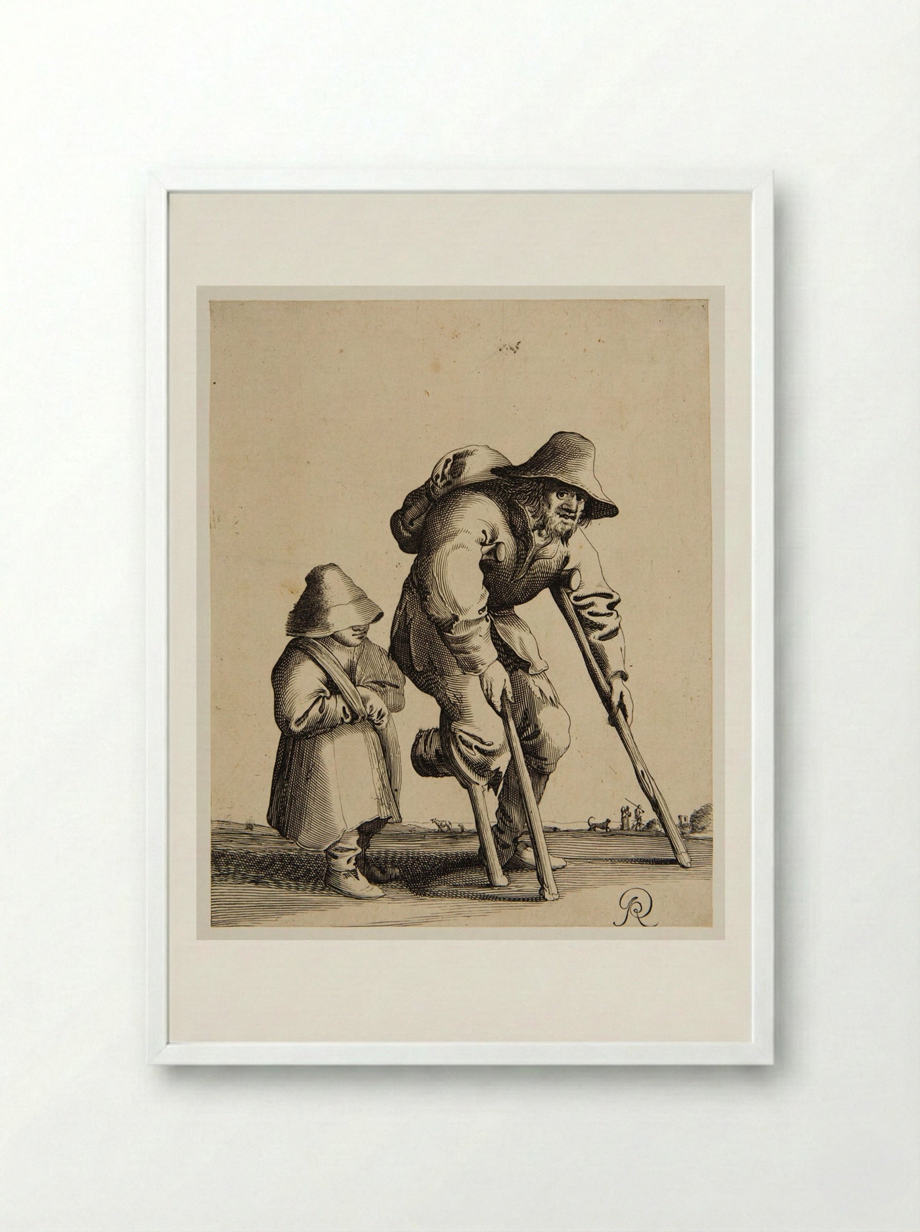 Old Man Walking with Crutches - Pieter Jansz. Quast - Framed Print White