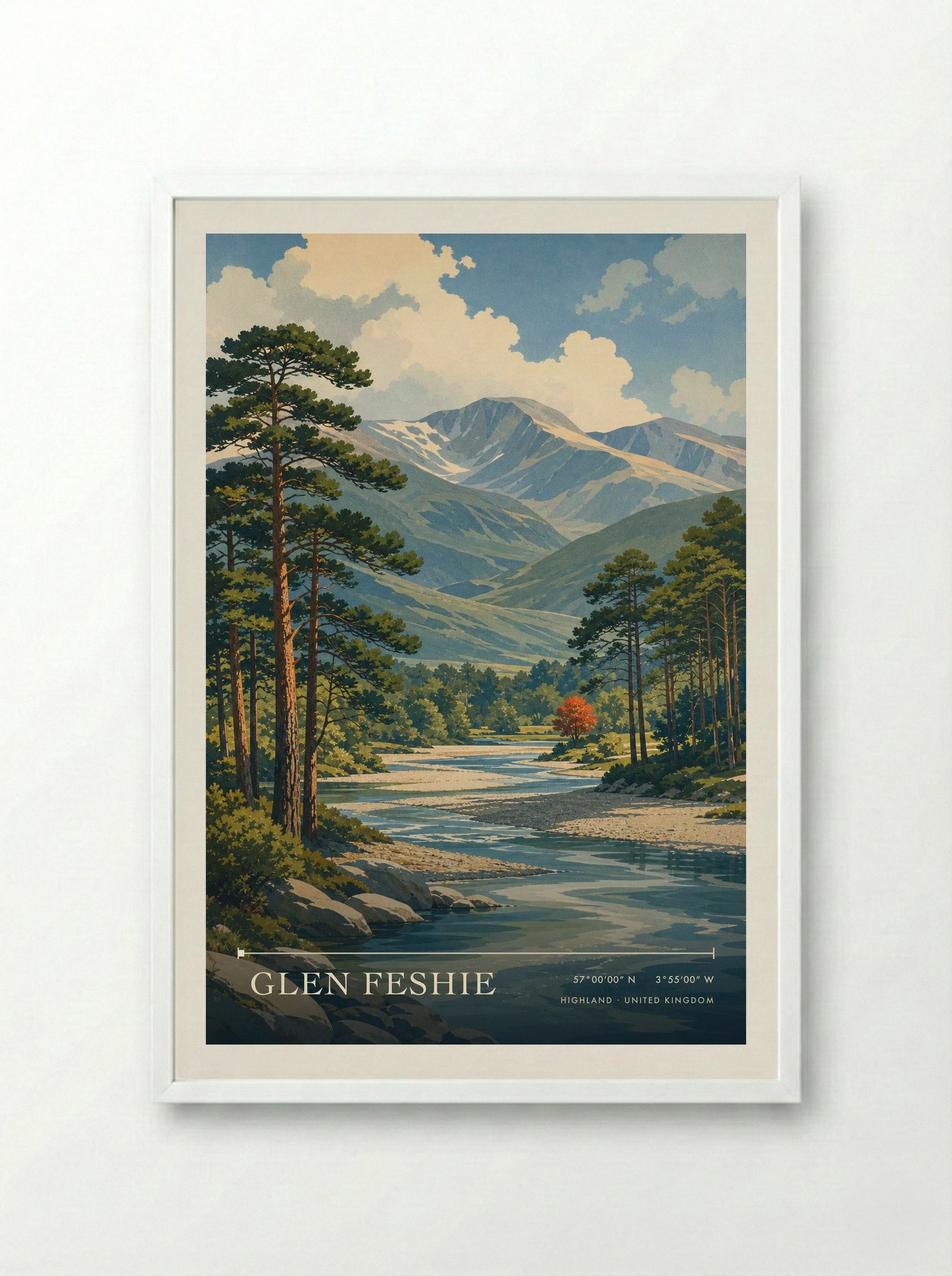 Glen Feshie Highland United Kingdom Travel Poster - Framed Print White