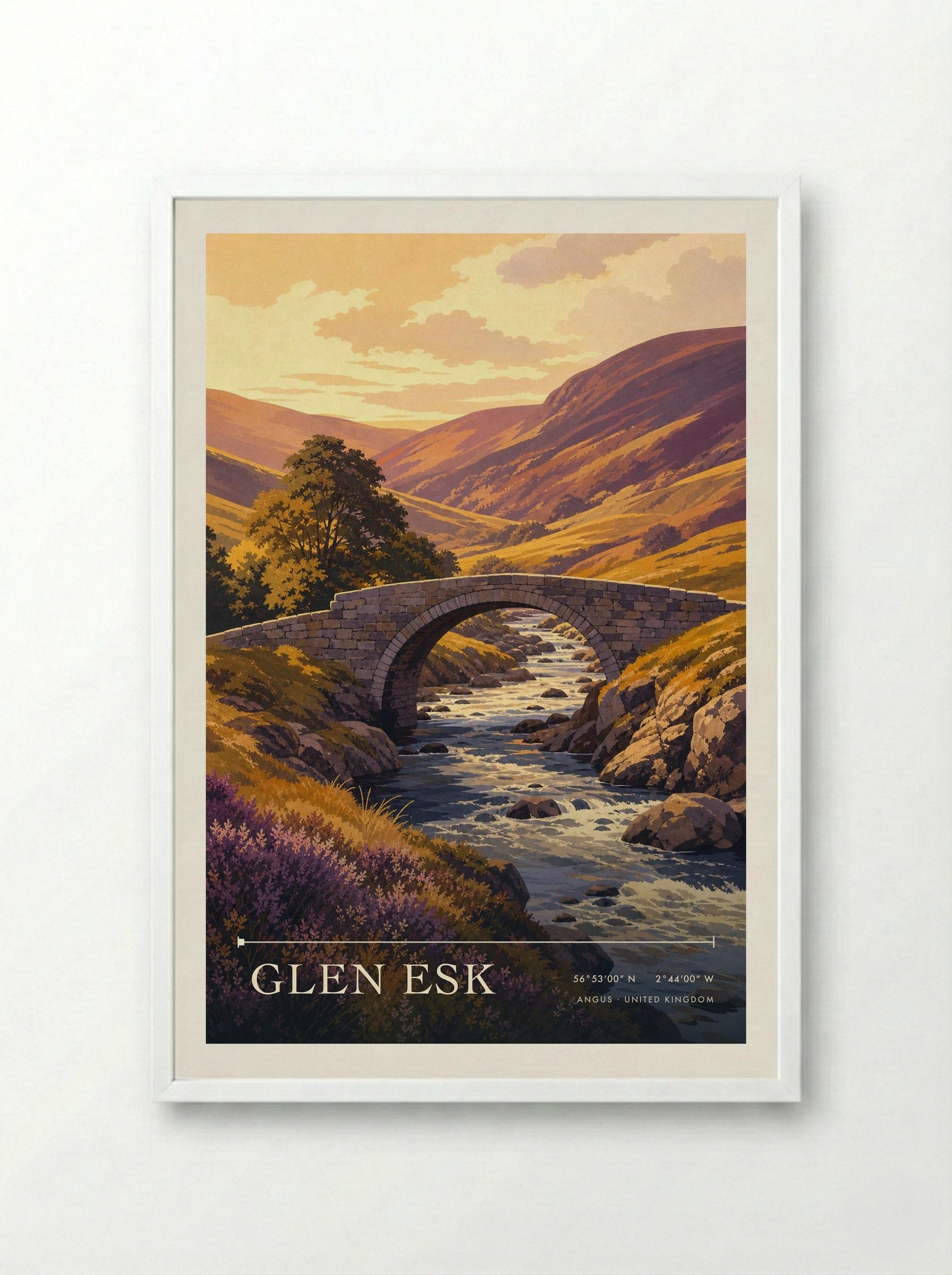 Glen Esk Angus United Kingdom Travel Poster - Framed Print White