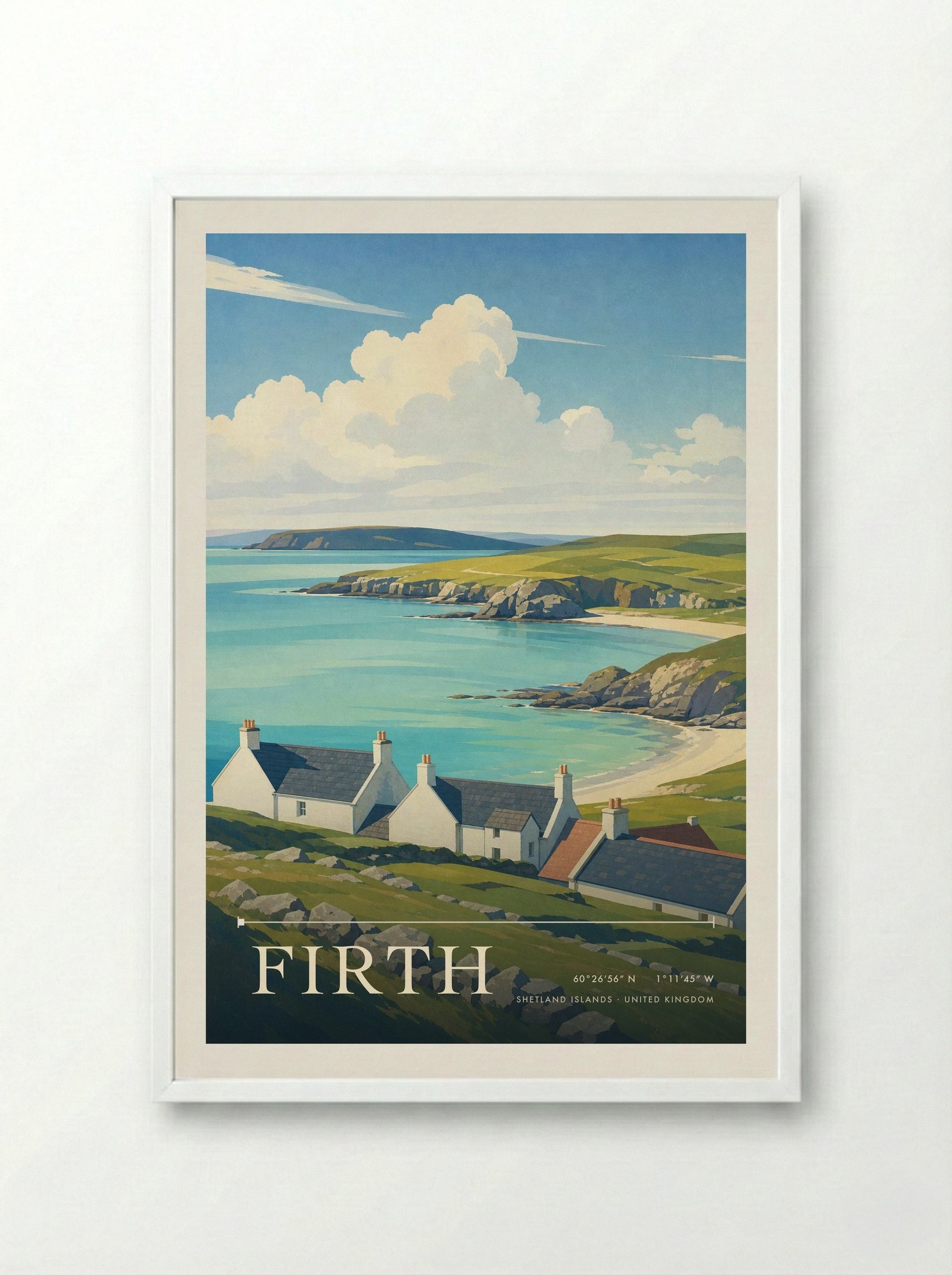 Firth Shetland Islands United Kingdom Travel Poster - Framed Print White