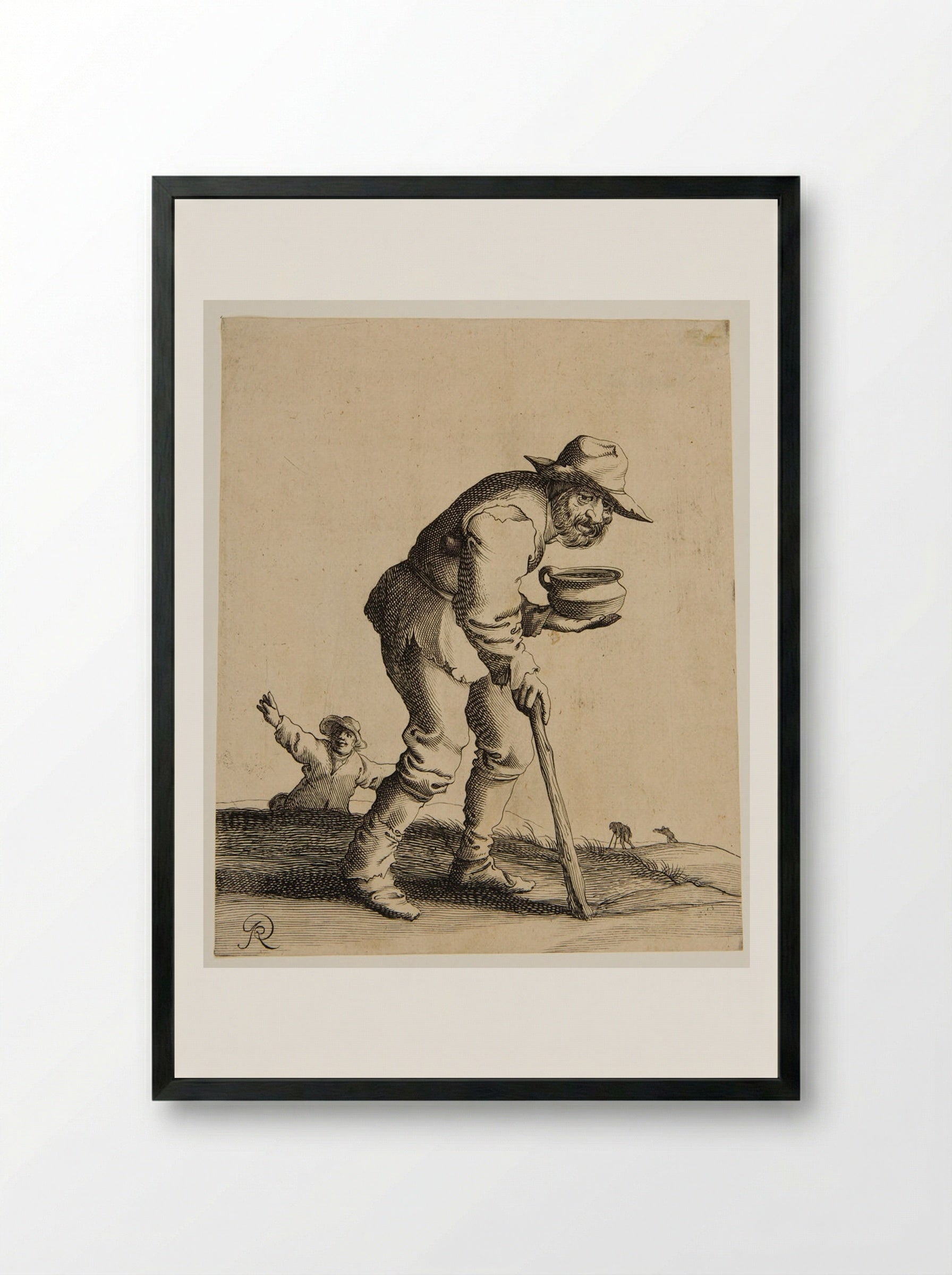 Old Man Walking with a Stick - Pieter Jansz. Quast - Framed Print Black