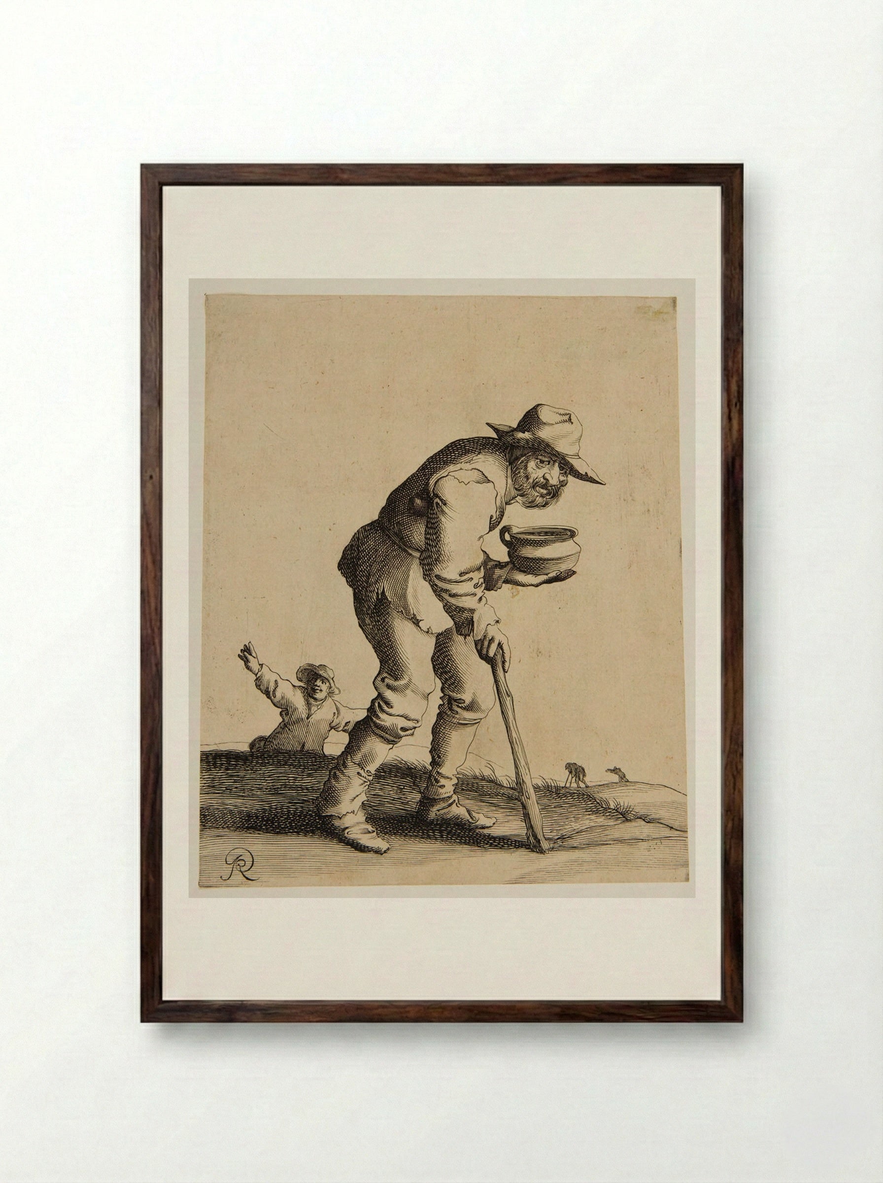 Old Man Walking with a Stick - Pieter Jansz. Quast - Framed Print Dark Wood