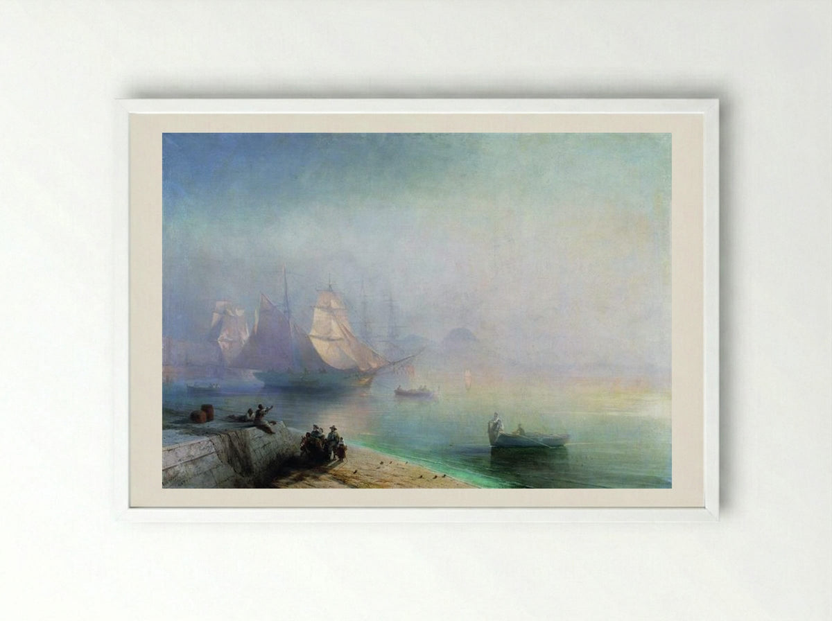 The Bay of Naples on a Misty Morning - Ivan Aivazovsky - Framed Print White