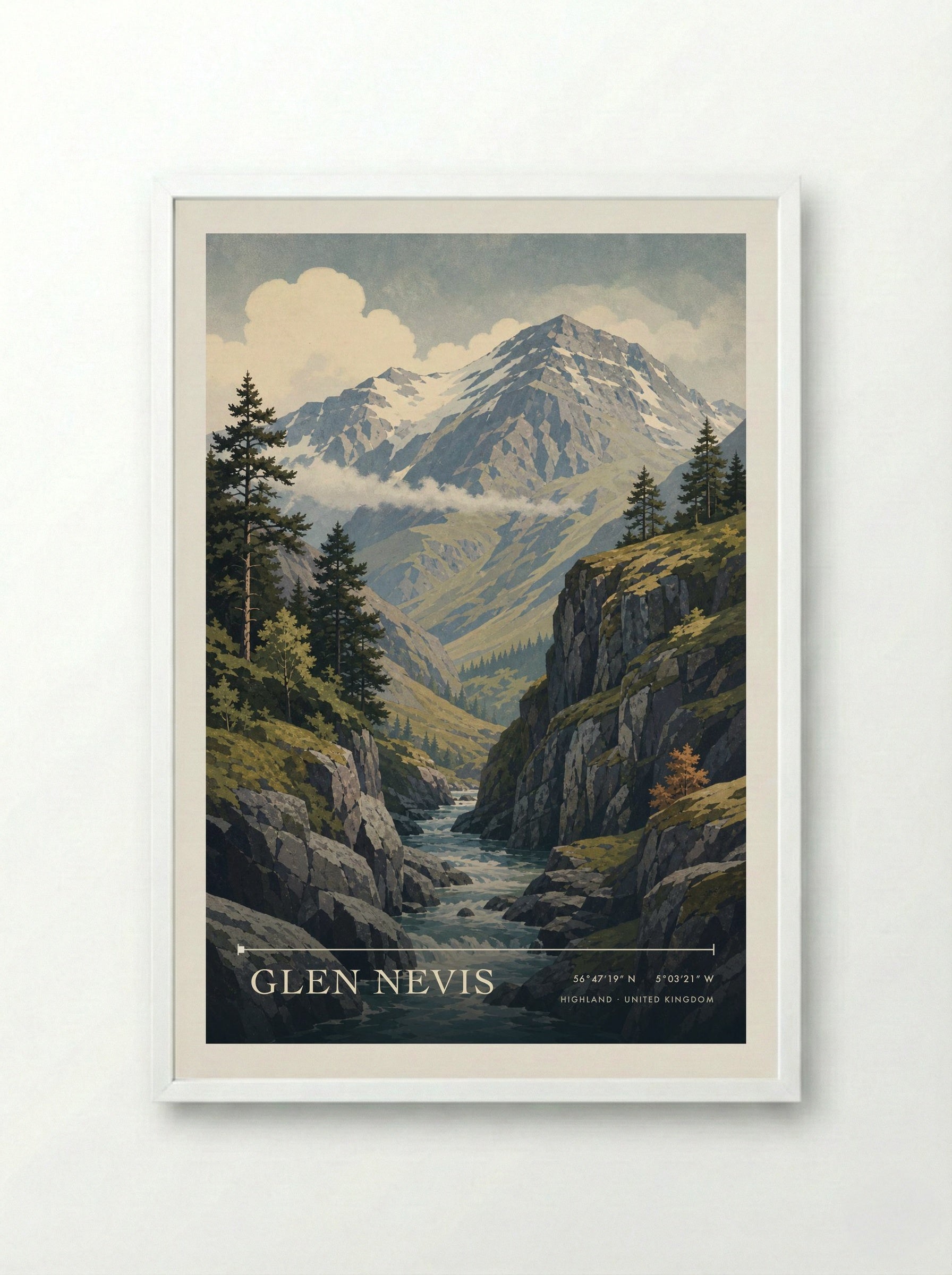 Glen Nevis Highland United Kingdom Travel Poster - Framed Print White