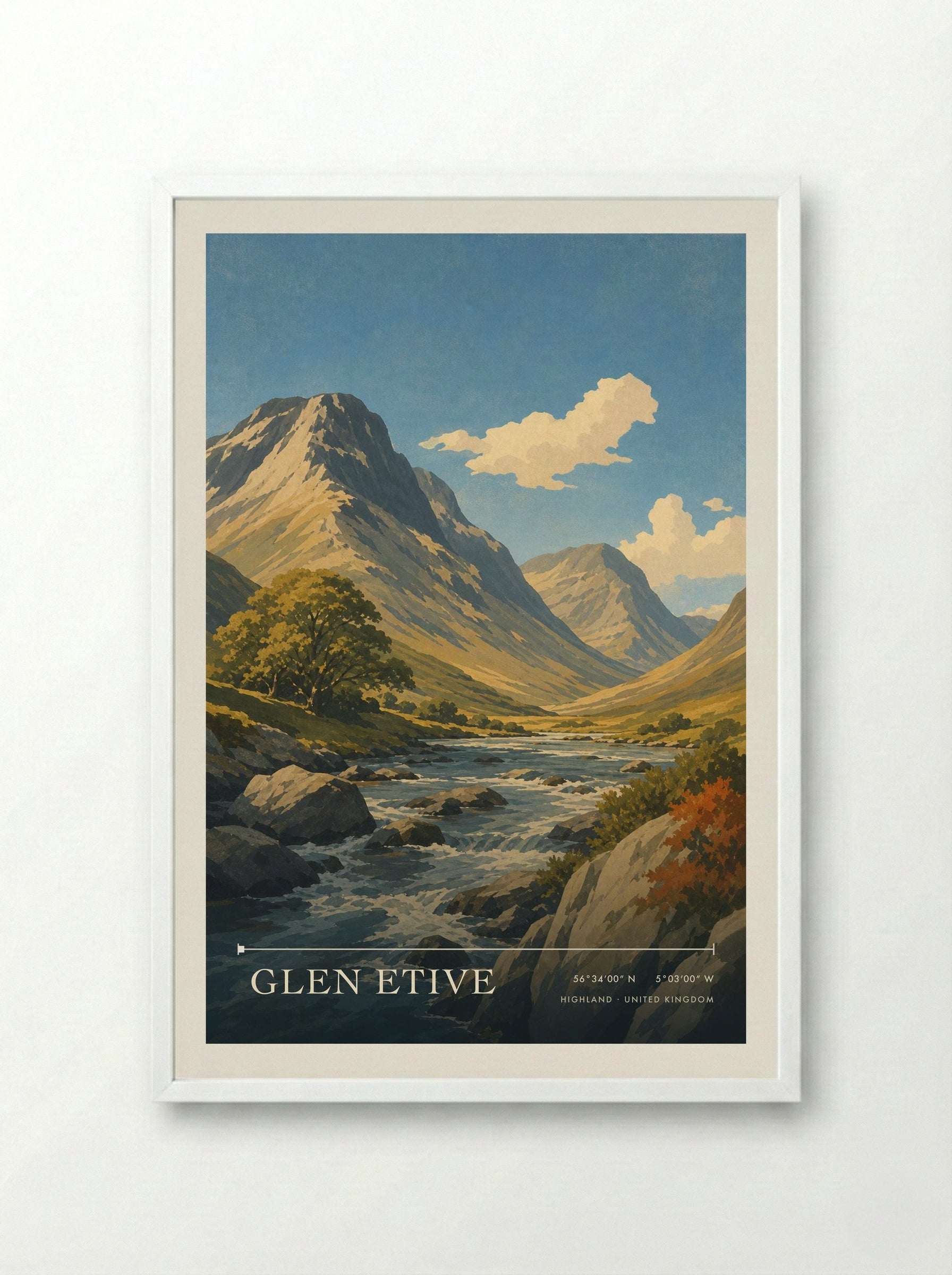 Glen Etive Highland United Kingdom Travel Poster - Framed Print White