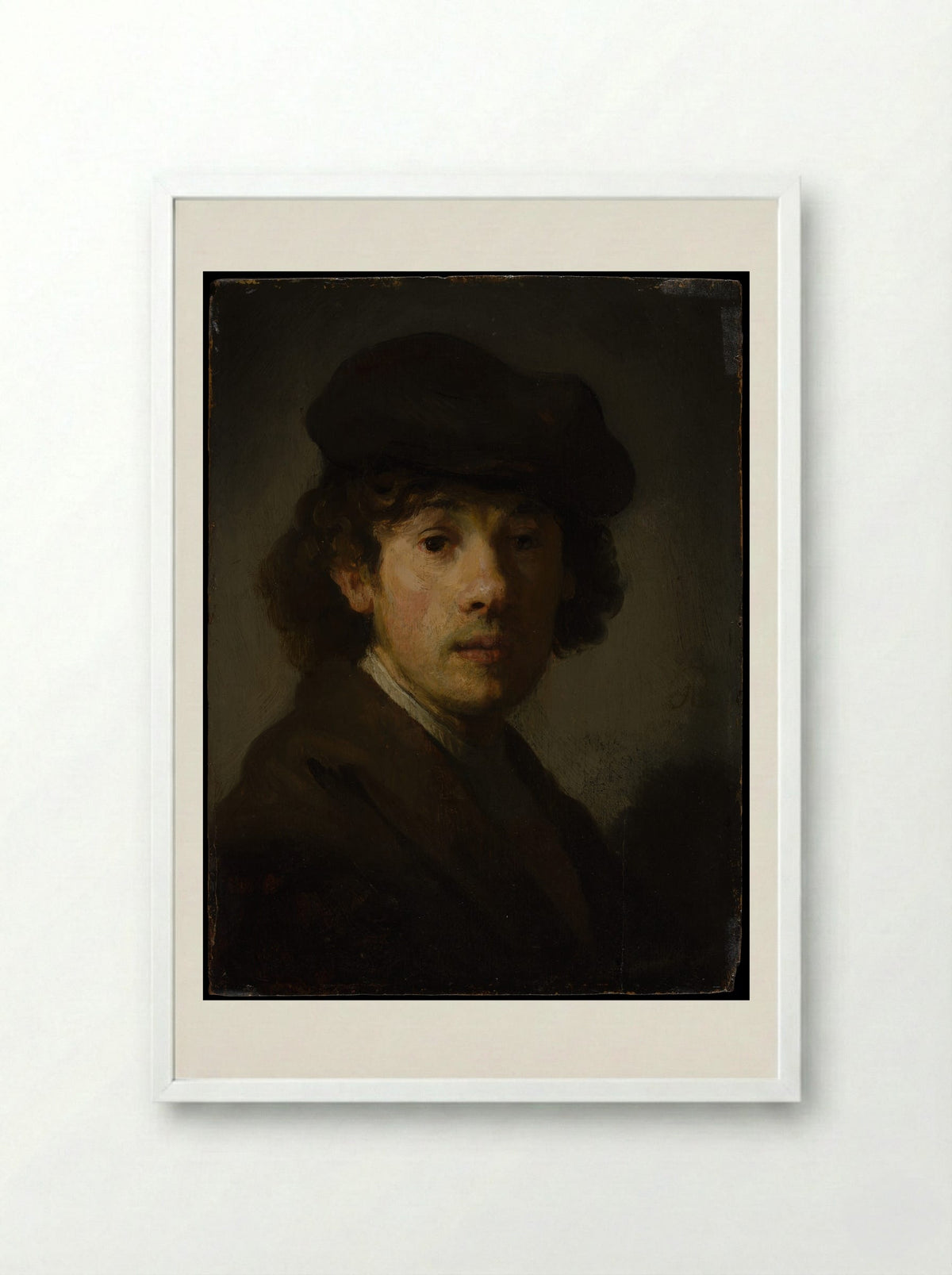 Self-Portrait with Beret - Rembrandt van Rijn - Framed Print White