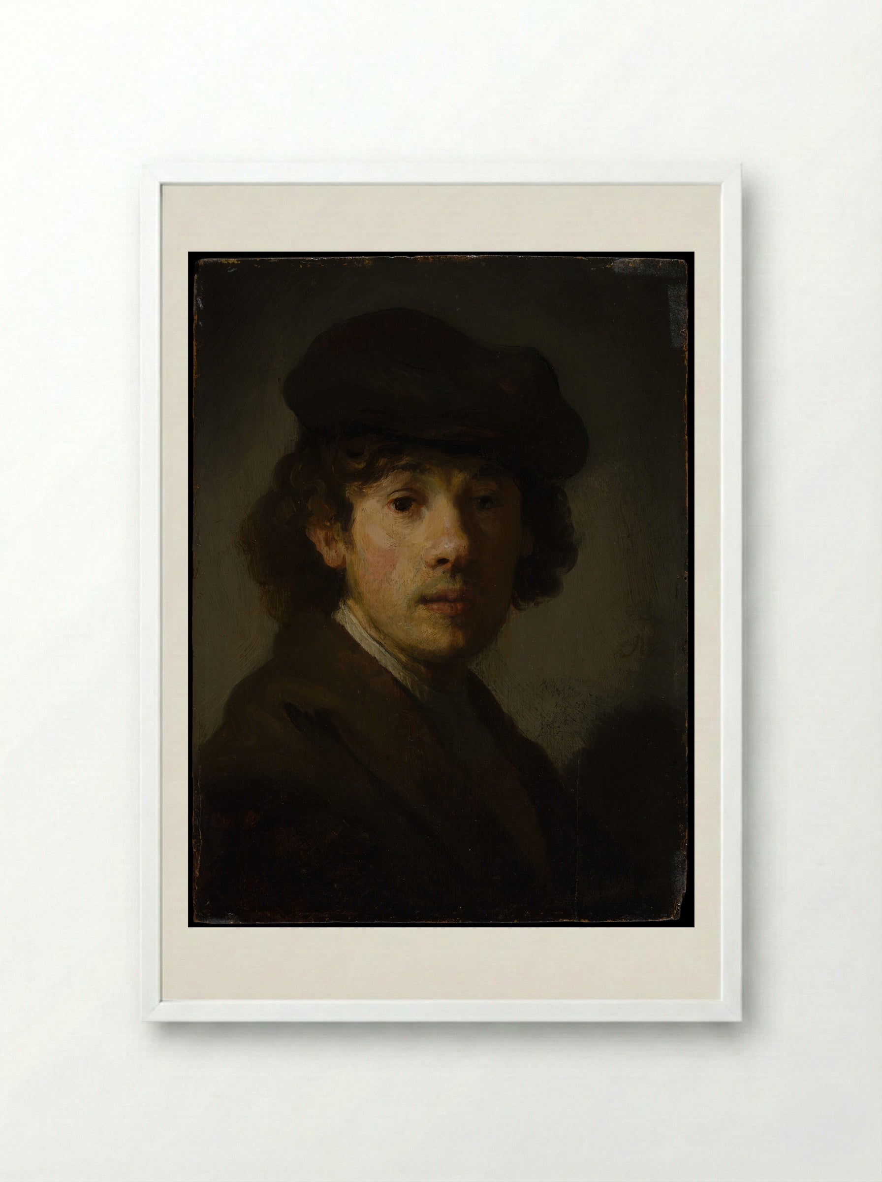 Self-Portrait with Beret - Rembrandt van Rijn - Framed Print White