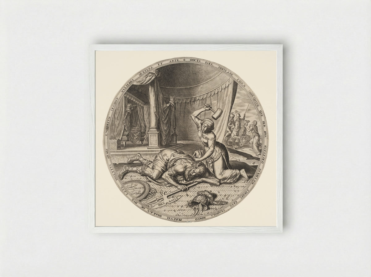 Jael Slaying Sisera - Philips Galle - Framed Print White