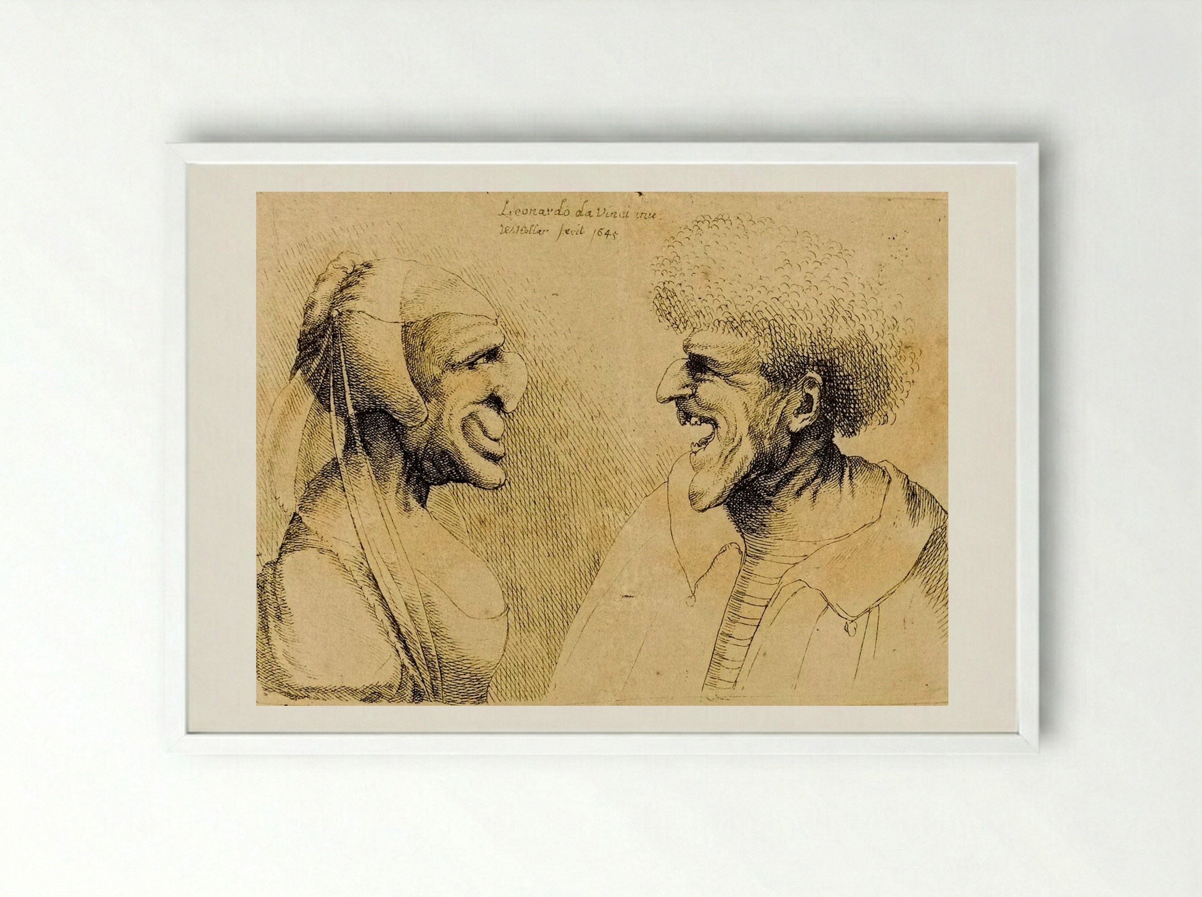 A Deformed Couple Facing Each Other - Wenceslaus Hollar - Framed Print White