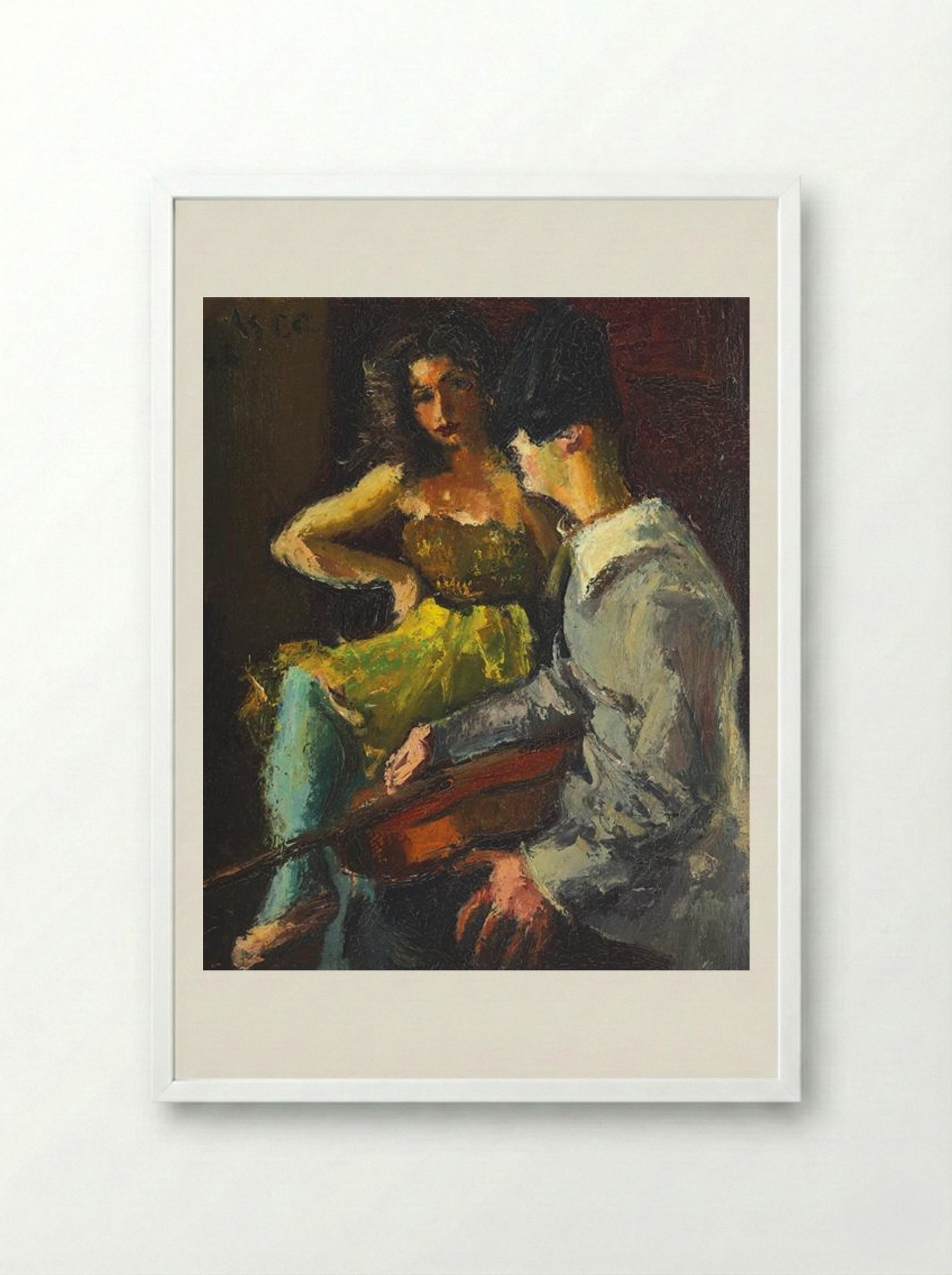 Pierrot and Columbine - Iosif Iser - Framed Print White